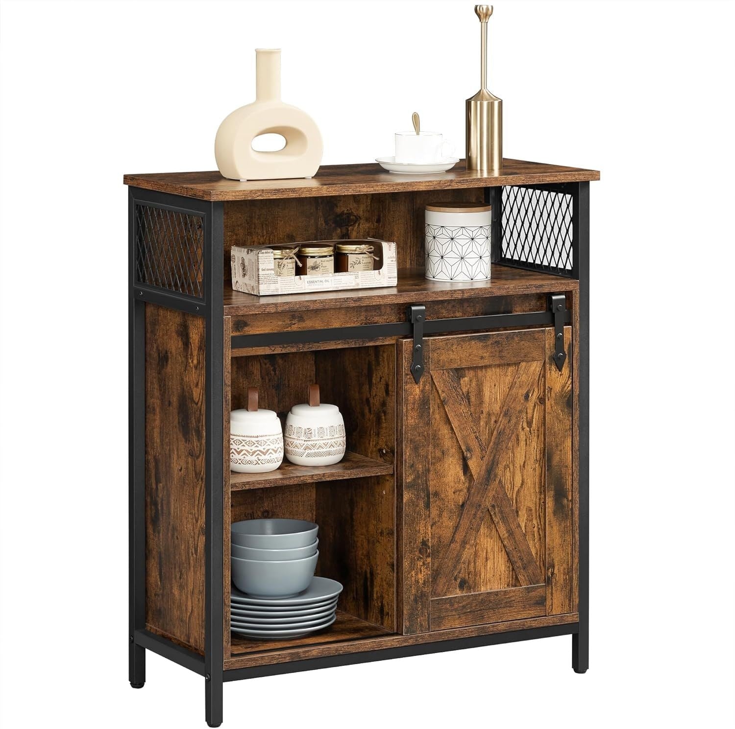 Home Rustic Brown Cabinet with Sliding Door W9Q6 - product image 1