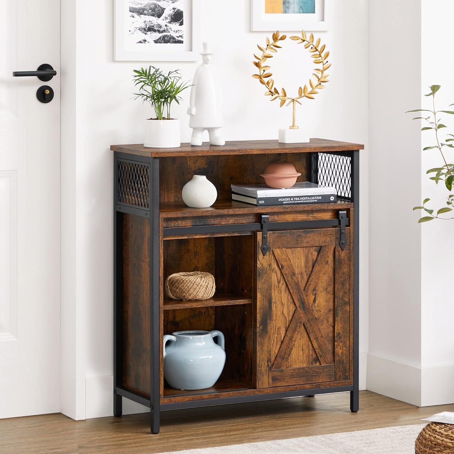 Home Rustic Brown Cabinet with Sliding Door W9Q6 - product image 6