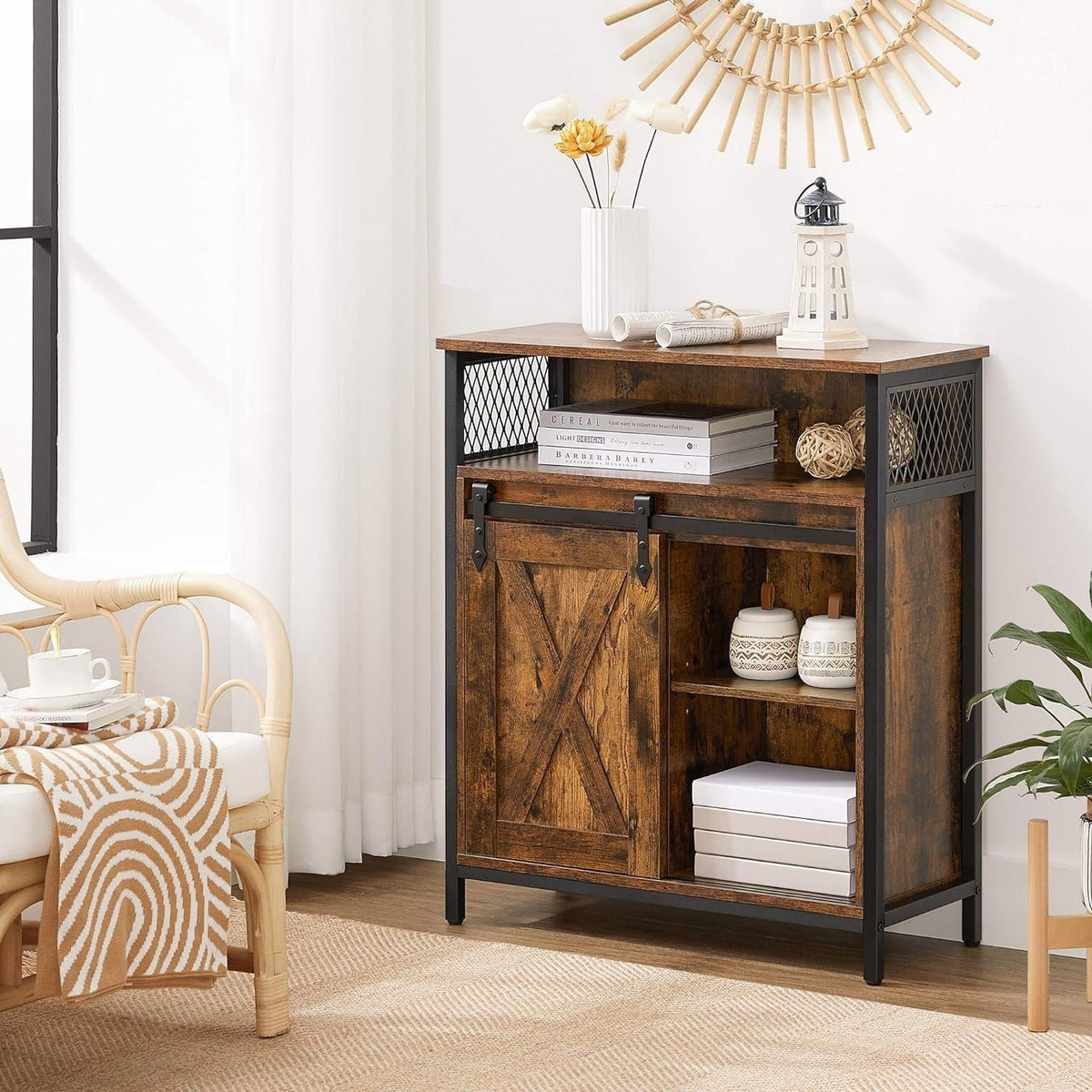 Home Rustic Brown Cabinet with Sliding Door W9Q6 - product image 7