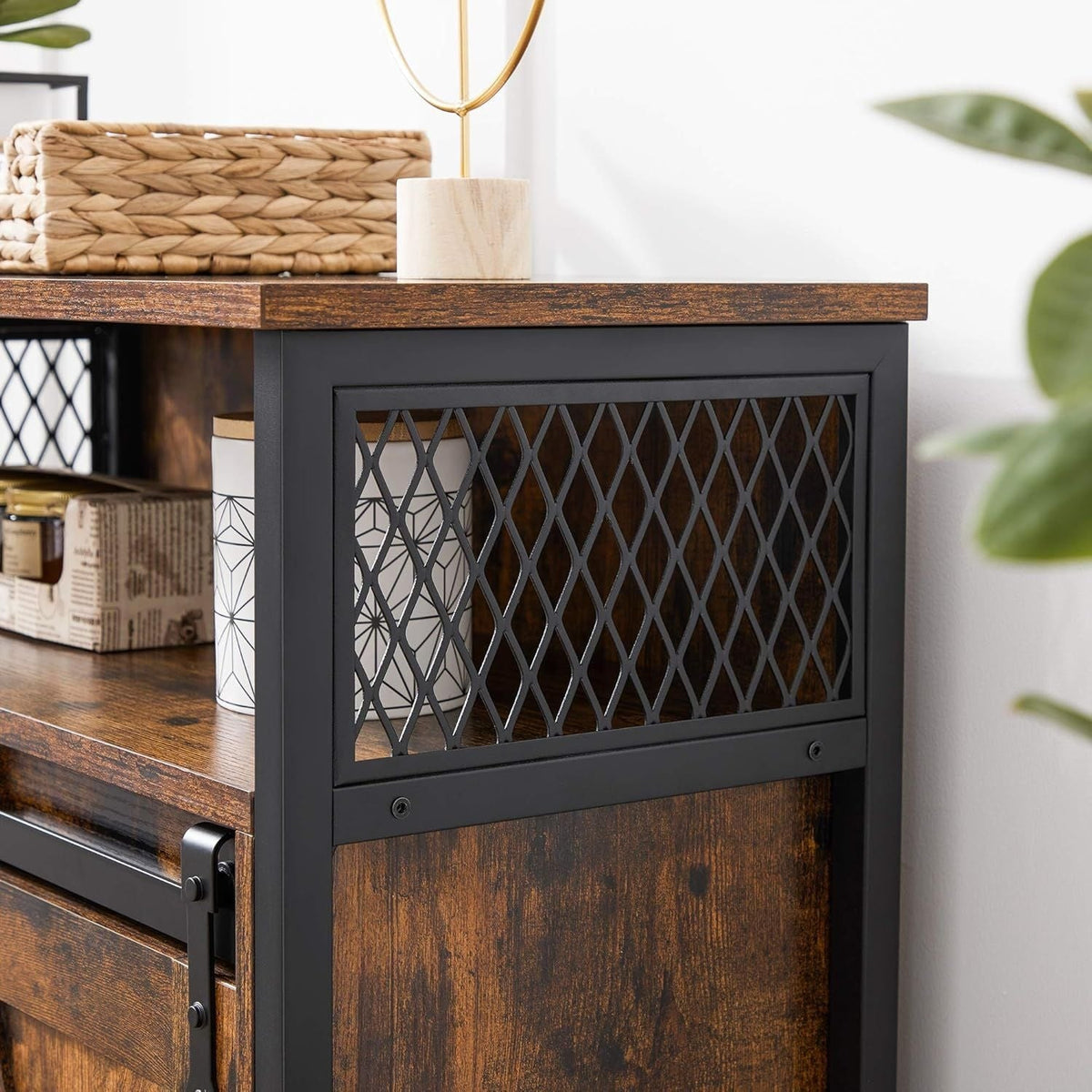 Home Rustic Brown Cabinet with Sliding Door W9Q6 - product image 8
