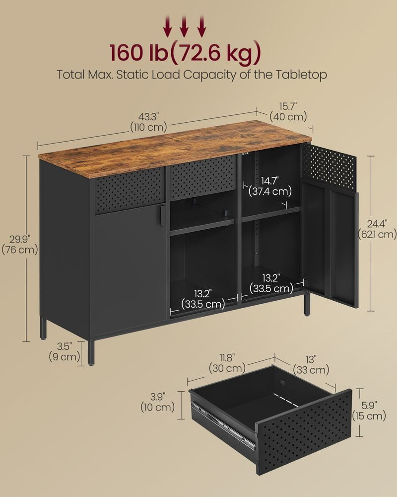 Home Rustic Brown/Black Metal Buffet Cabinet K7O1 - product image 6