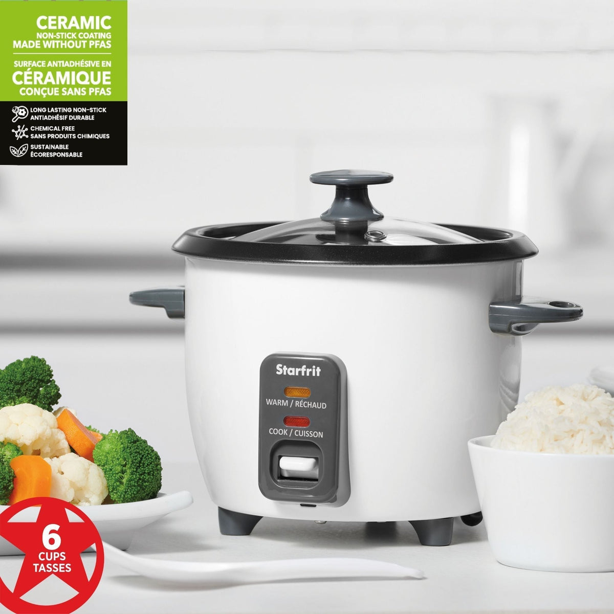 300W 6-Cup White Rice Cooker with Steam Basket O4Q9 - product image 8