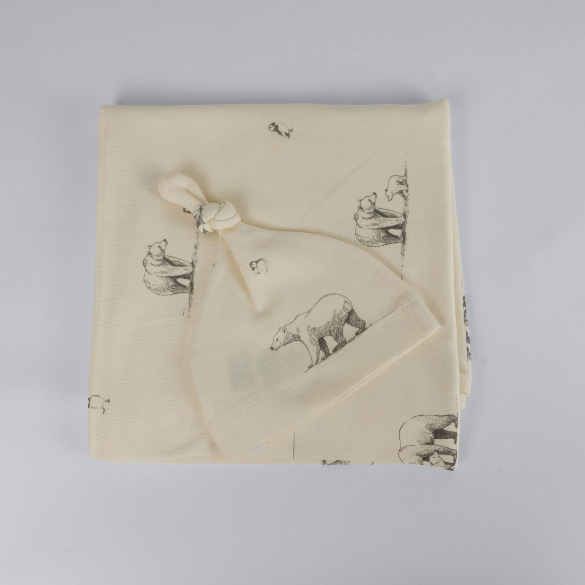 The Elk Baby Polar Bear Print Premium Organic Cotton Blanket and Beanie Set A9Y2 - product image 1