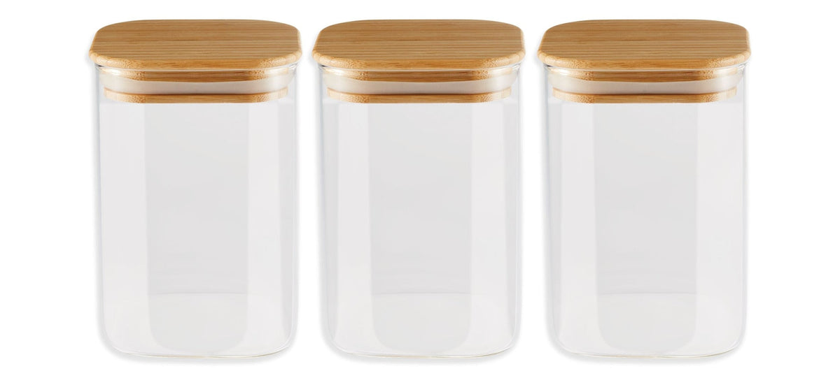 Square Glass Pantry Storage Container Set with Airtight Bamboo Lid, 3 Count S4Q9 - product image 1
