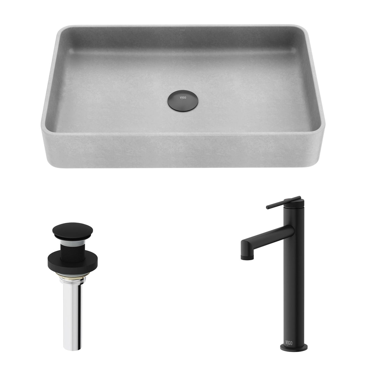 Basilica Gothic ConcretoStone Grey Bathroom Sink/Basin Set with Sterling Faucet and Rectangular Vessel V9L0 - product image 2