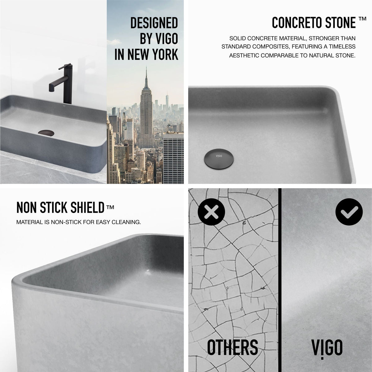 Basilica Gothic ConcretoStone Grey Bathroom Sink/Basin Set with Sterling Faucet and Rectangular Vessel V9L0 - product image 4