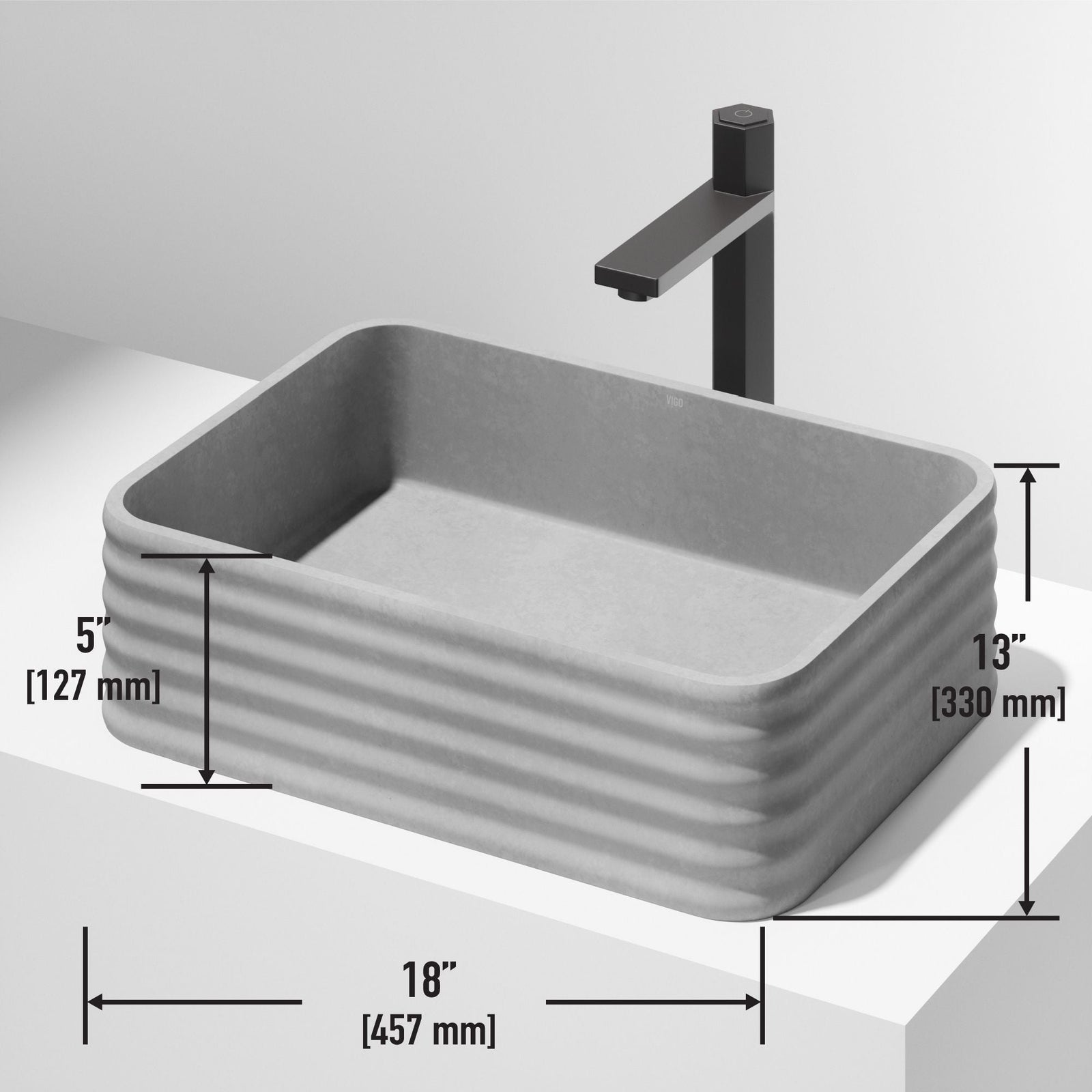 Cadman ConcretoStone 18-in Deep Grey Bathroom Sink/Basin with Rectangular Fluted Vessel Y3Y4 - product image 3