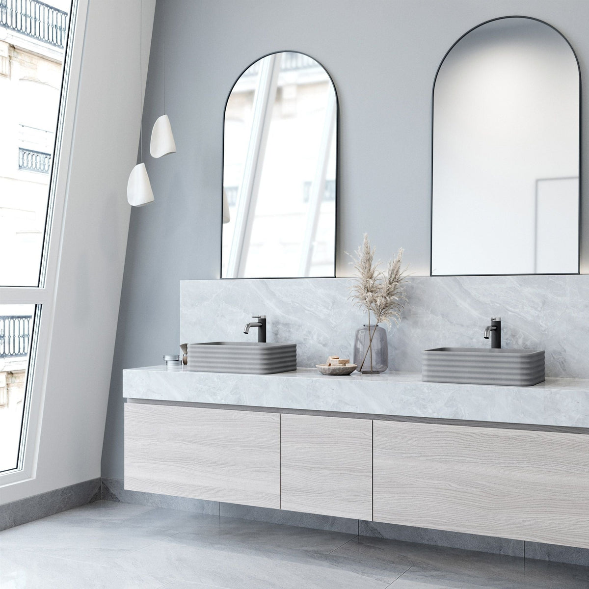 Cadman ConcretoStone 18-in Deep Grey Bathroom Sink/Basin with Rectangular Fluted Vessel Y3Y4 - product image 4