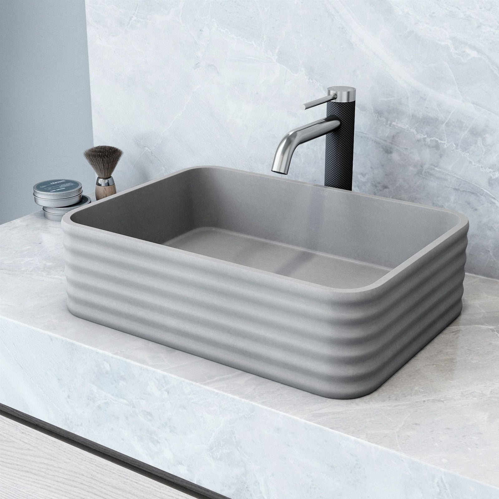 Cadman ConcretoStone 18-in Deep Grey Bathroom Sink/Basin with Rectangular Fluted Vessel Y3Y4 - product image 5