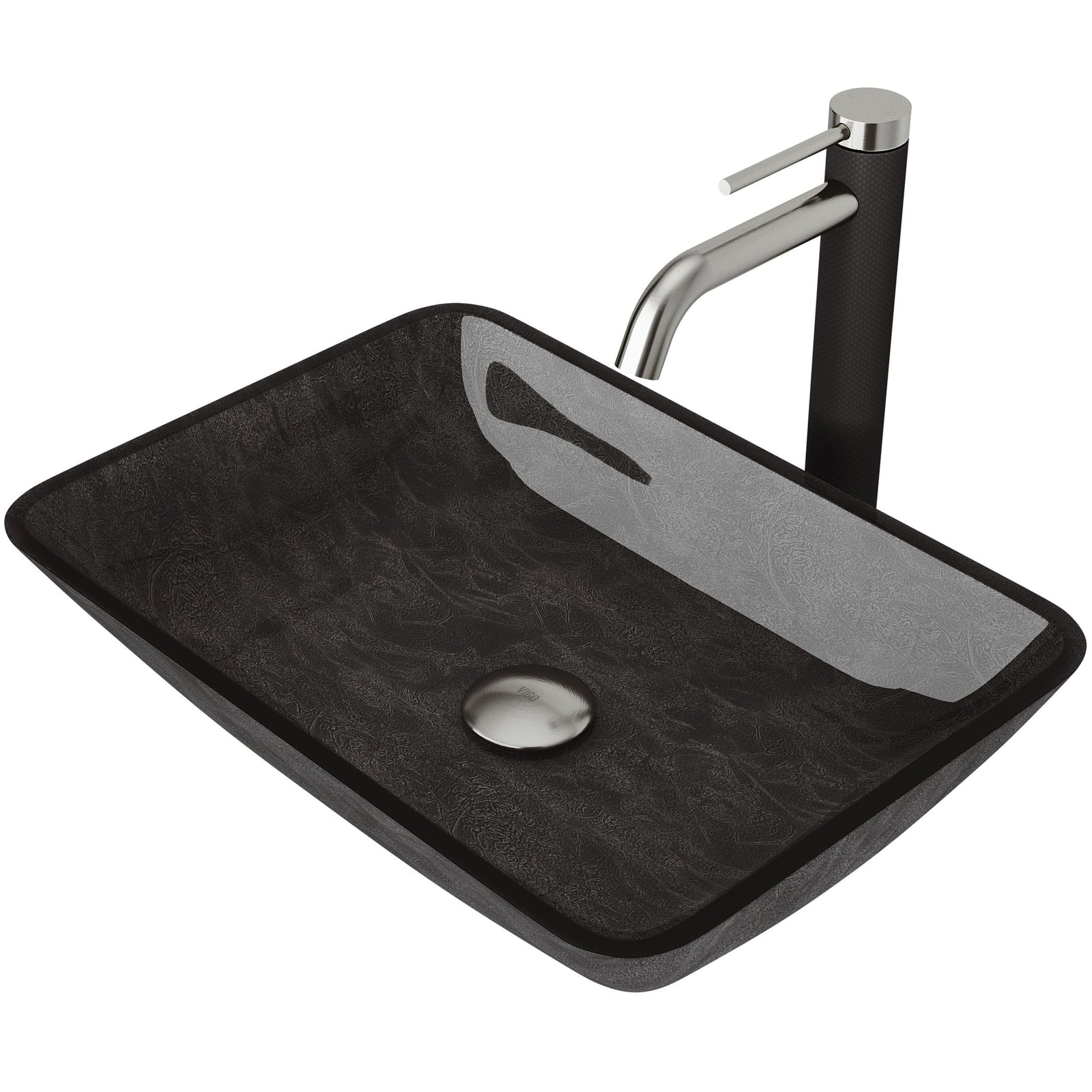 Glass Grey Onyx Bathroom Sink/Basin Set with Lexington Faucet and Rectangular Vessel O3T8 - product image 1