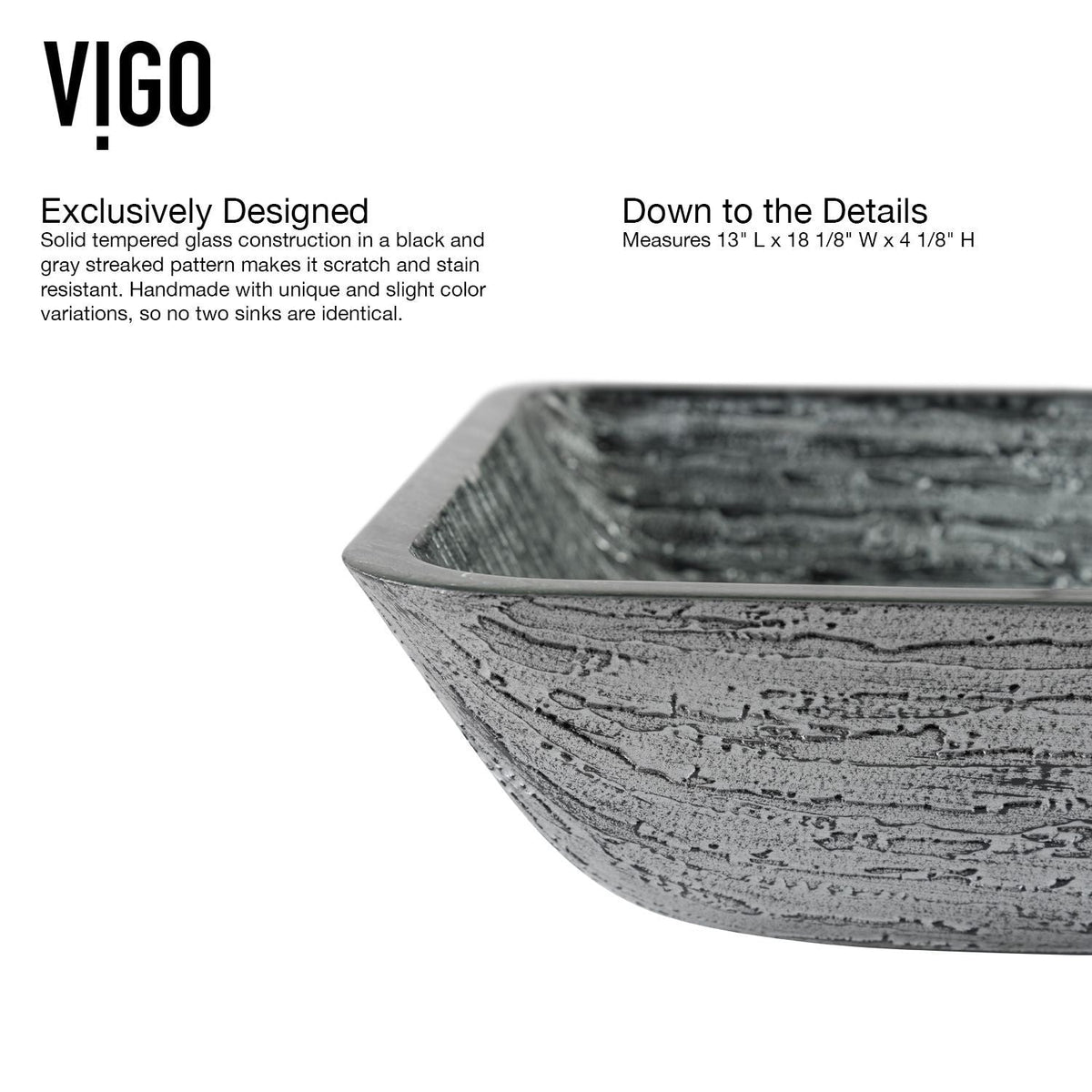 Glass Rectangular Vessel Bathroom Sink/Basin with Rounded Edges & Deep Bowl, Titanium K1E7 - product image 3