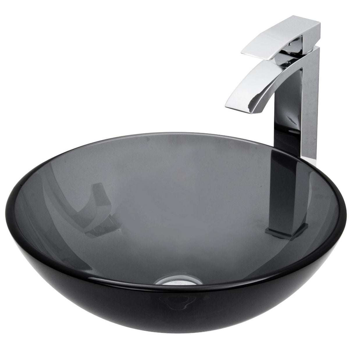 Glass Sheer Black Bathroom Sink/Basin Set with Duris Faucet and Round Vessel B2S3 - product image 1