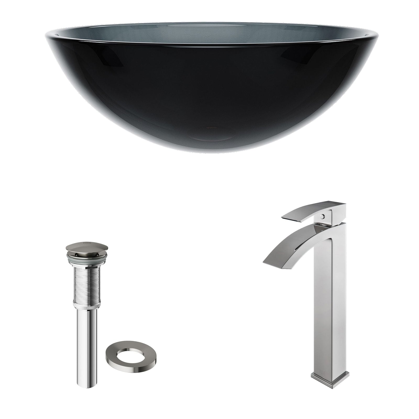 Glass Sheer Black Bathroom Sink/Basin Set with Duris Faucet and Round Vessel B2S3 - product image 2