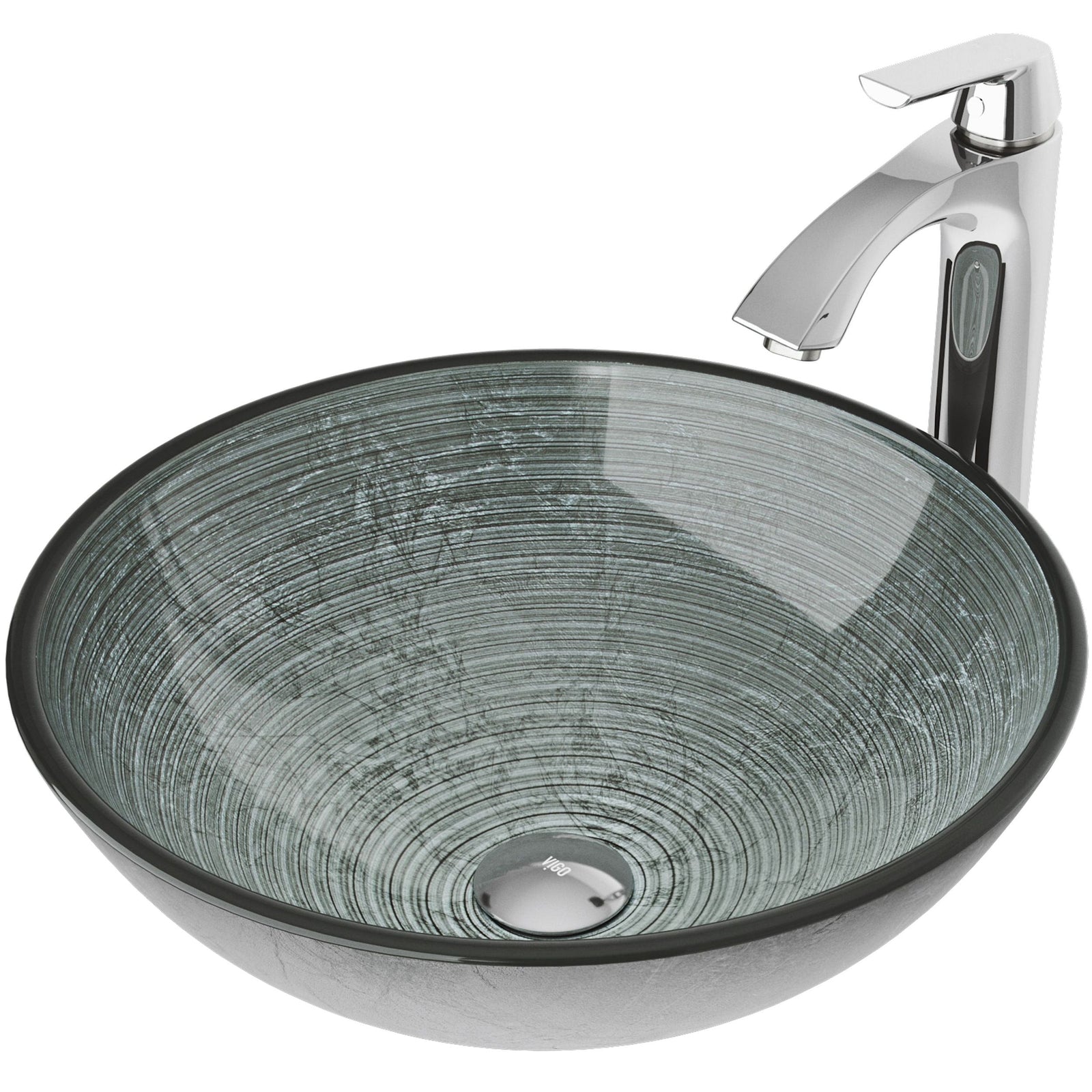 Glass Simply Silver Bathroom Sink/Basin Set with Linus Faucet and Round Vessel G0Y5 - product image 1