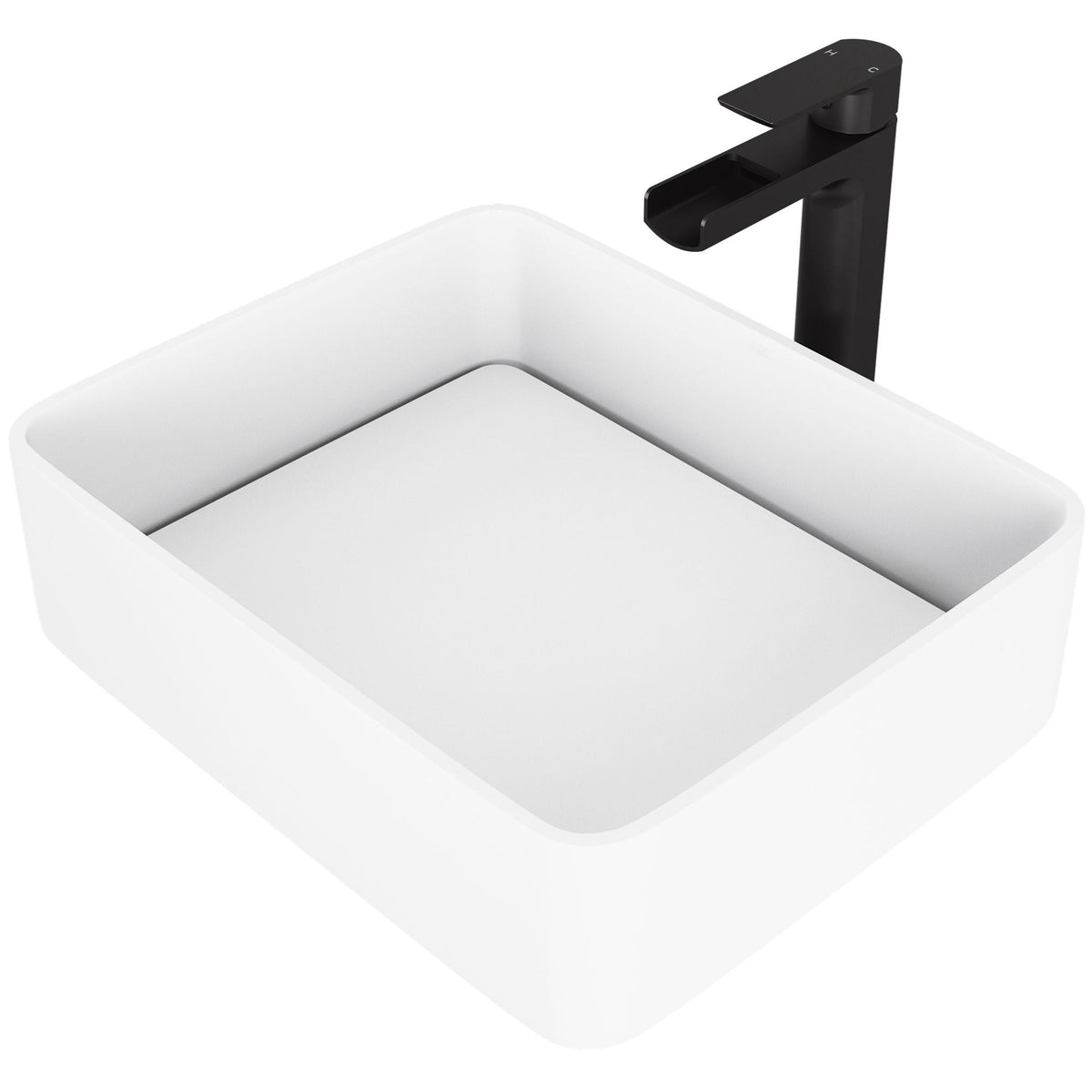 Jasmine MatteStone White Bathroom Sink/Basin Set with Amada Faucet and Rectangular Composite Vessel A3L1 - product image 1