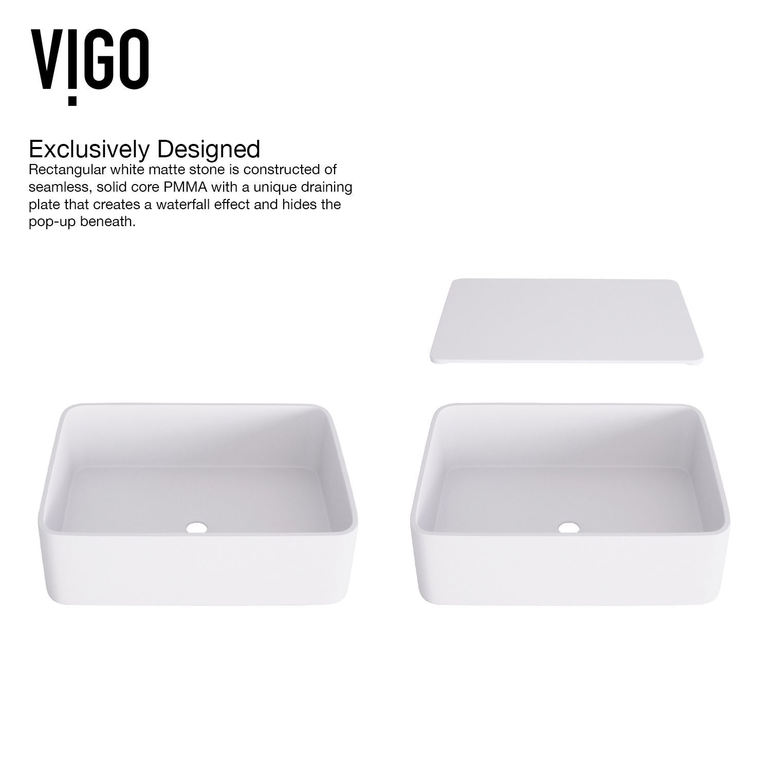 Jasmine MatteStone White Bathroom Sink/Basin Set with Amada Faucet and Rectangular Composite Vessel A3L1 - product image 5