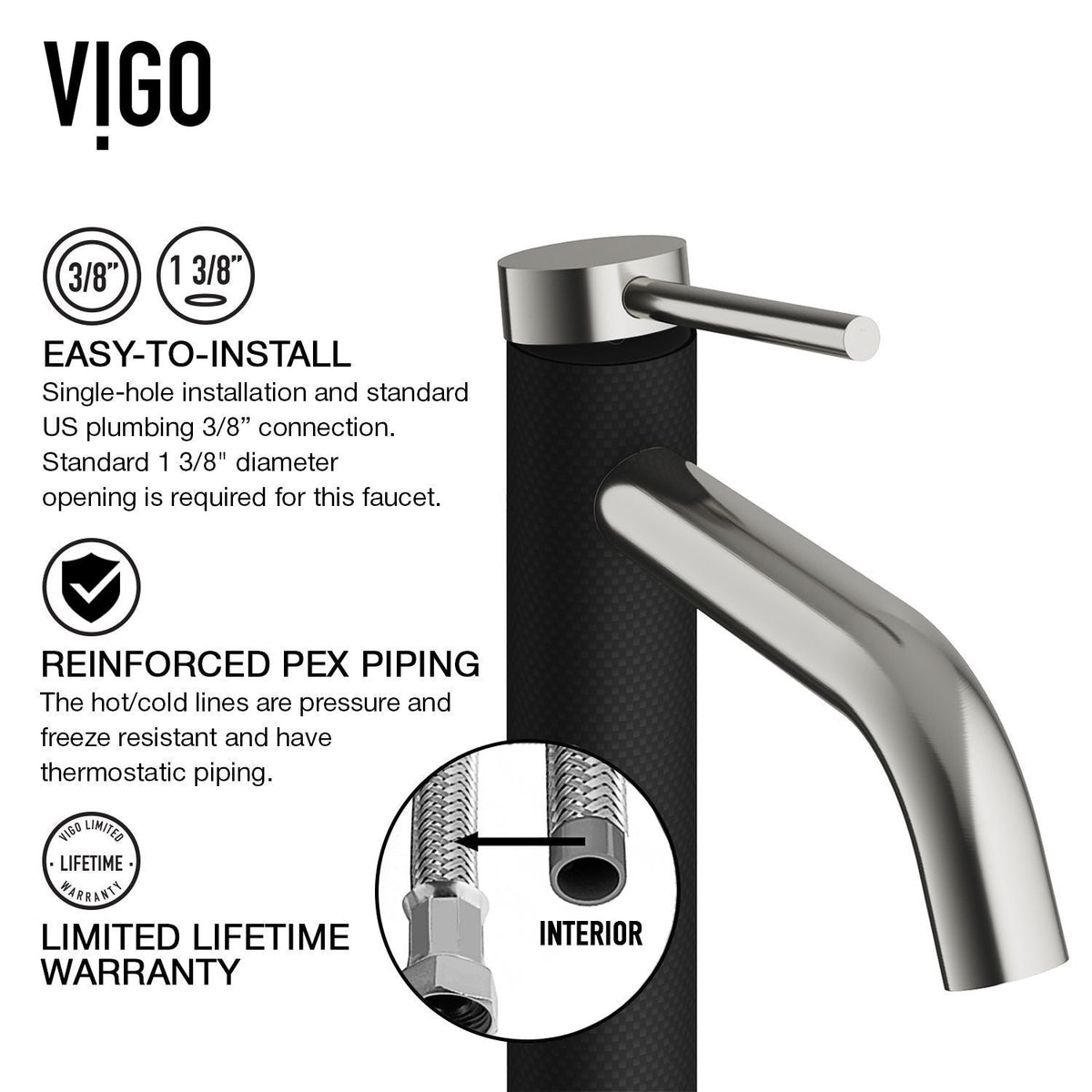 Lexington Single Handle Vessel Sink Bathroom Faucet with cFiber© Body, Brushed Nickel H1N4 - product image 3