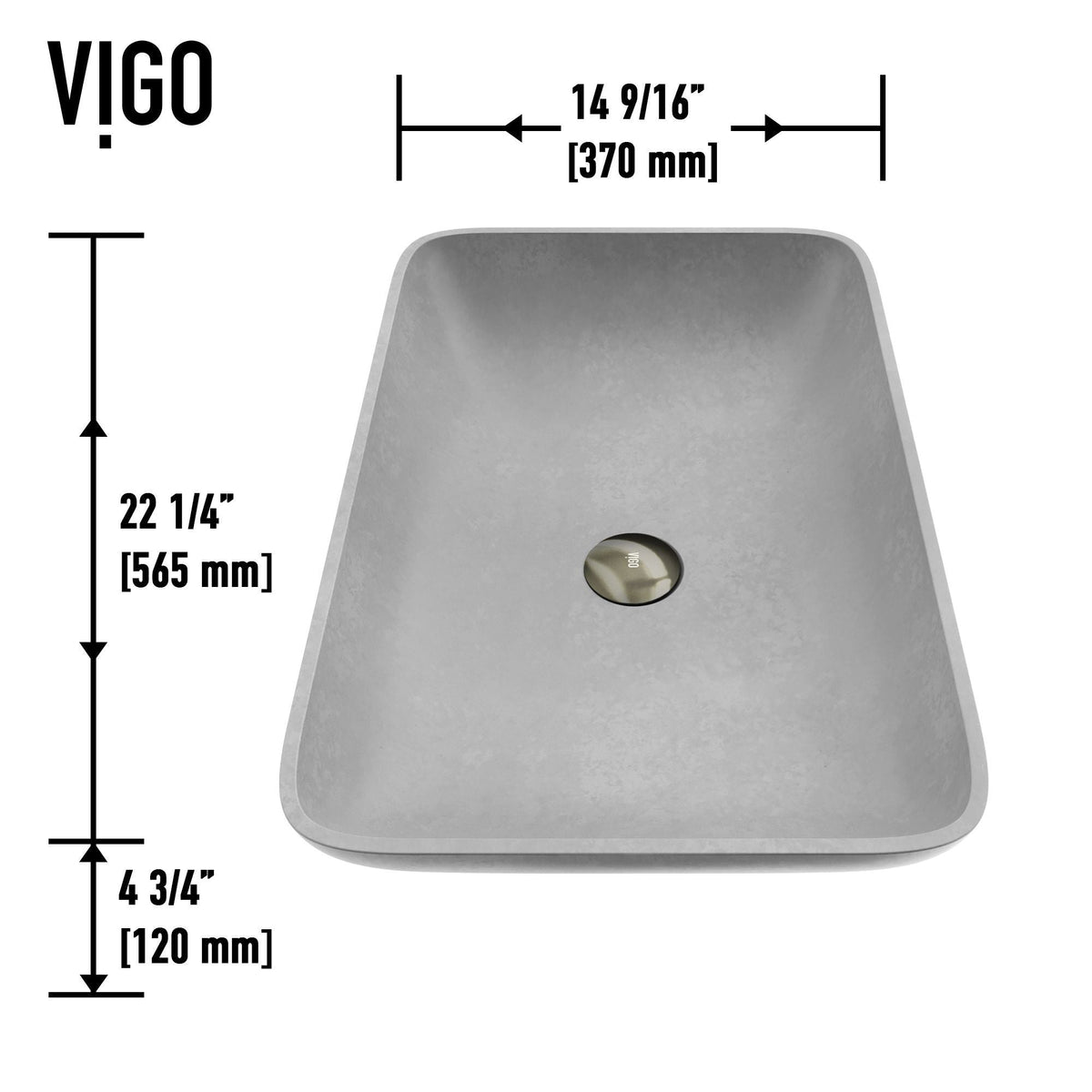 Lorca ConcretoStone Grey Bathroom Sink/Basin Set with Gotham Faucet and Rectangular Vessel G6A7 - product image 5
