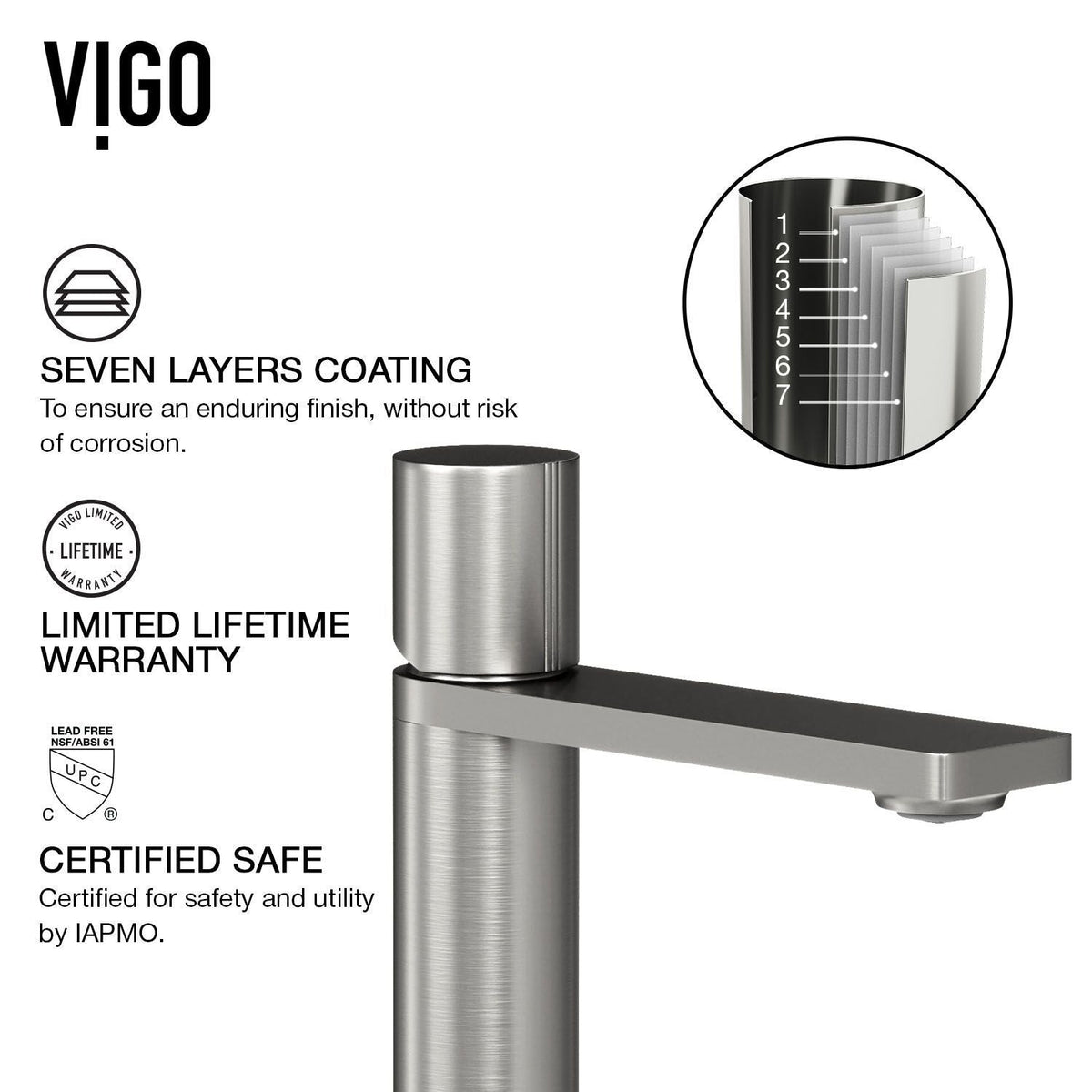 Lorca ConcretoStone Grey Bathroom Sink/Basin Set with Gotham Faucet and Rectangular Vessel G6A7 - product image 7