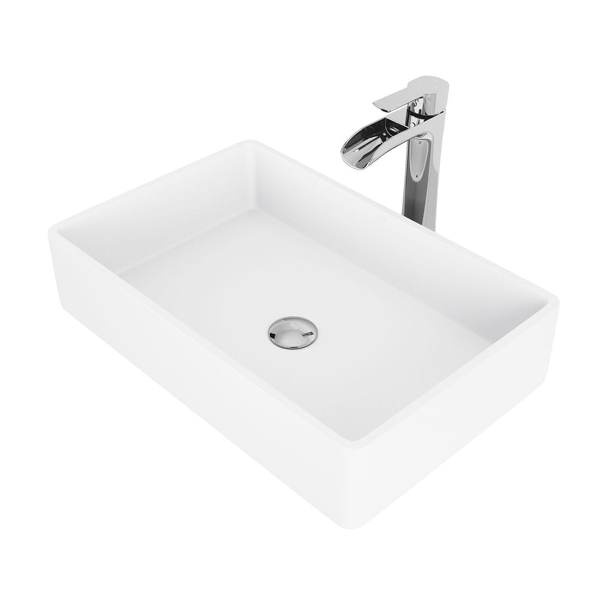 Magnolia MatteStone White Bathroom Sink/Basin Set with Niko Faucet and Rectangular Composite Vessel I6R9 - product image 1
