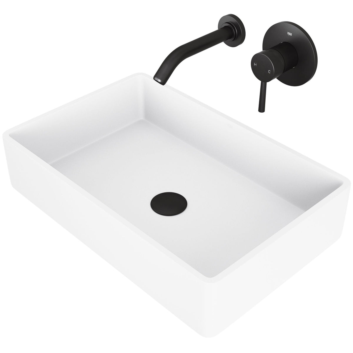 Magnolia MatteStone White Bathroom Sink/Basin Set with Olus Wall Mount Faucet and Rectangular Composite Vessel Z7H8 - product image 1