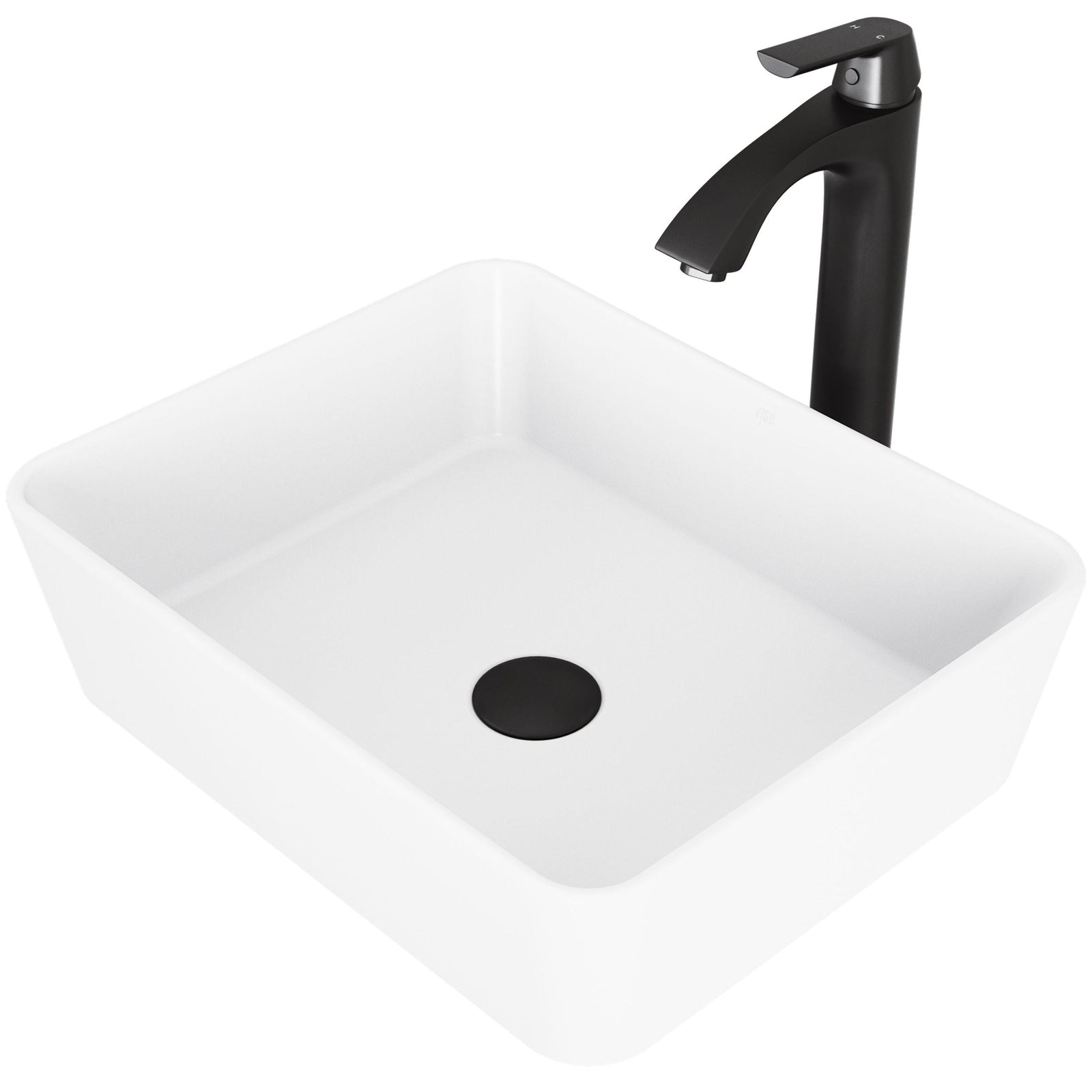 Marigold MatteStone White Bathroom Sink/Basin Set with Matte Black Linus Faucet and Rectangular Composite Vessel N6G5 - product image 1