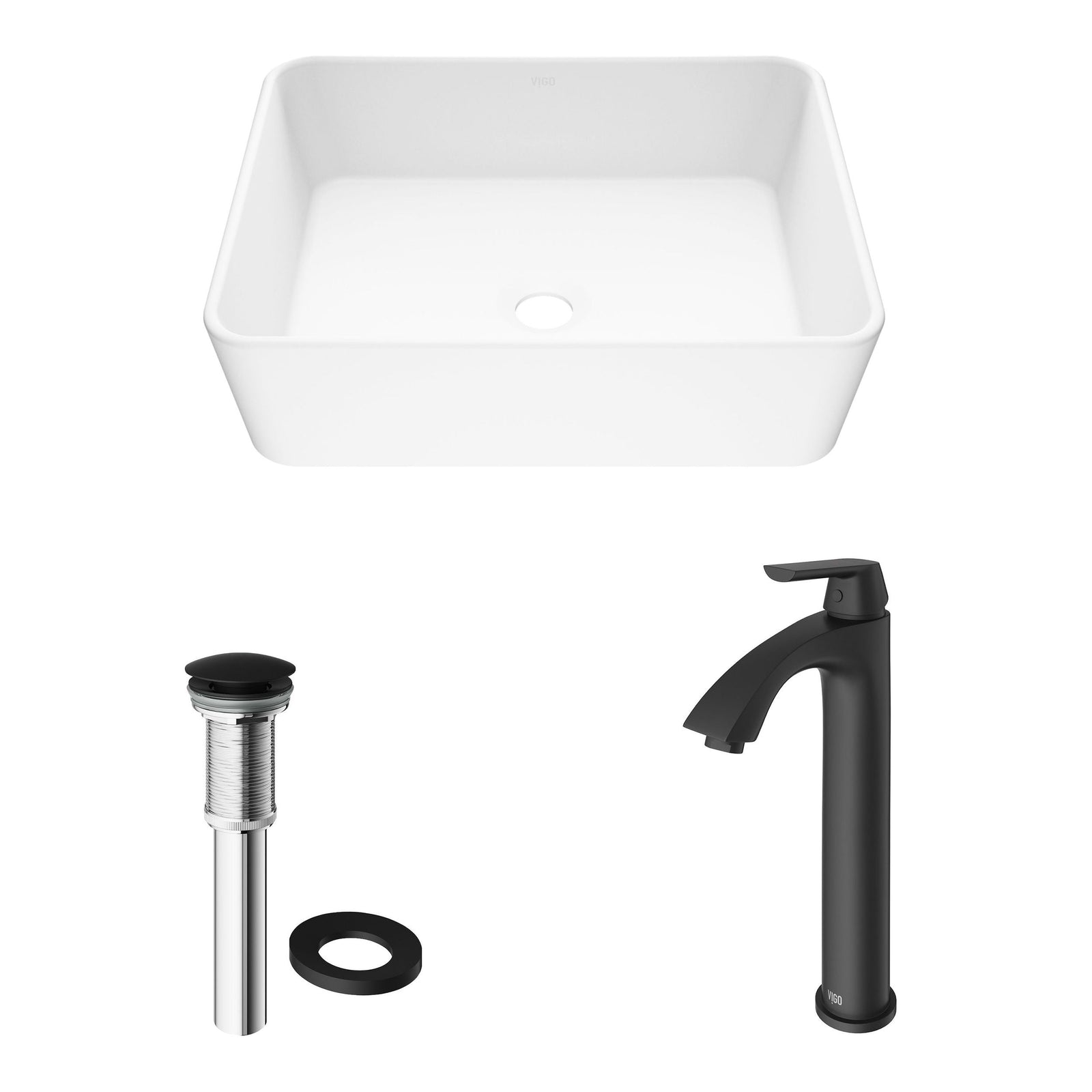 Marigold MatteStone White Bathroom Sink/Basin Set with Matte Black Linus Faucet and Rectangular Composite Vessel N6G5 - product image 2