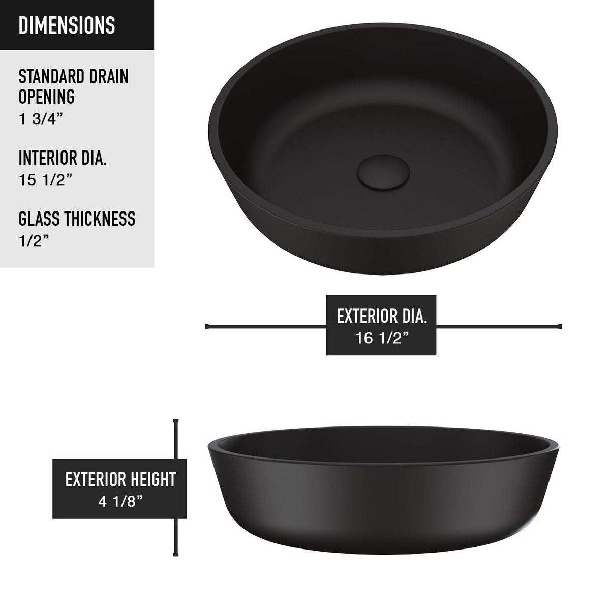 Modus Glass Round Vessel Bathroom Sink/Basin with Rounded Edges & Deep Bowl, Black V4R8 - product image 5