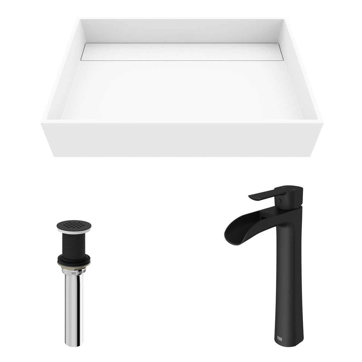 Montauk MatteStone White Bathroom Sink/Basin Set with Niko Faucet and Rectangular Composite Vessel R8Z0 - product image 2