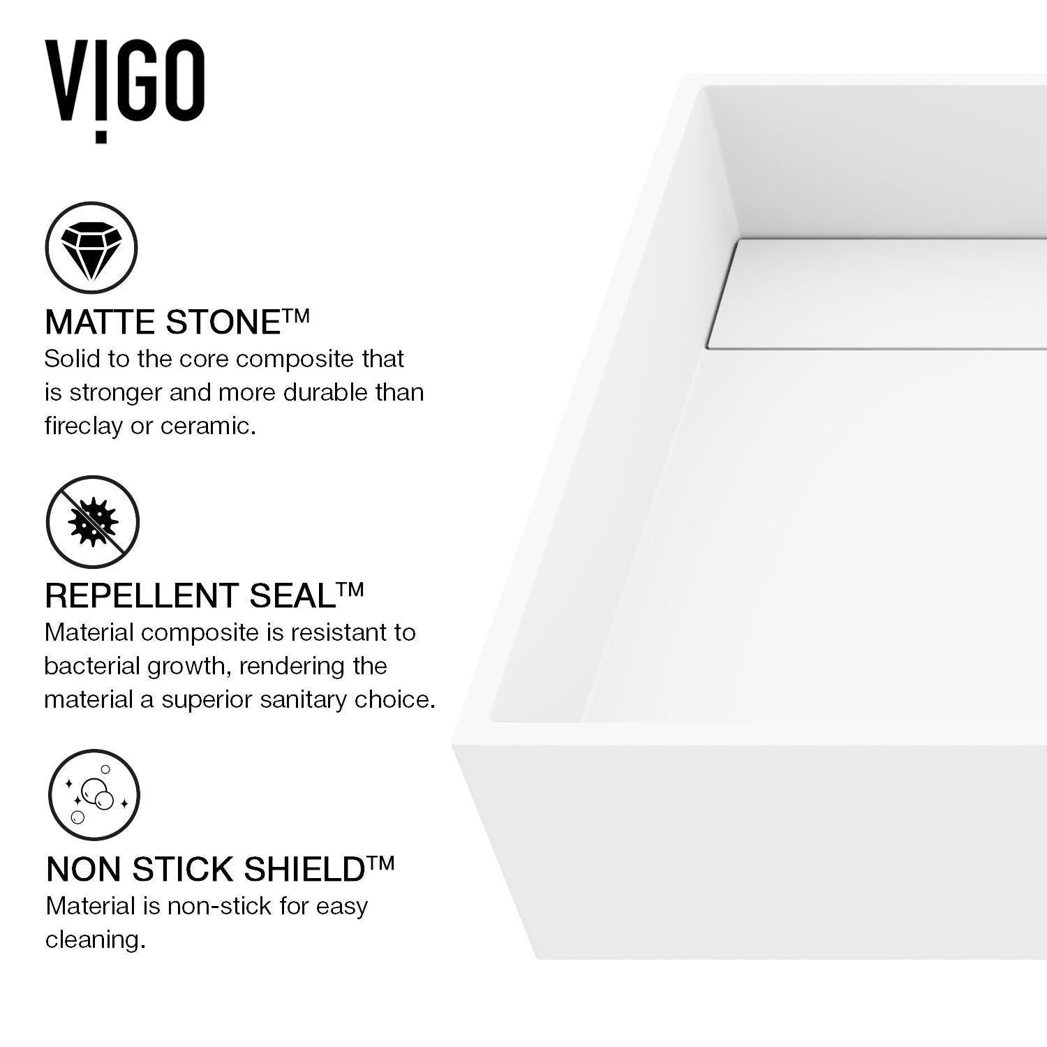 Montauk MatteStone White Bathroom Sink/Basin Set with Niko Faucet and Rectangular Composite Vessel R8Z0 - product image 3