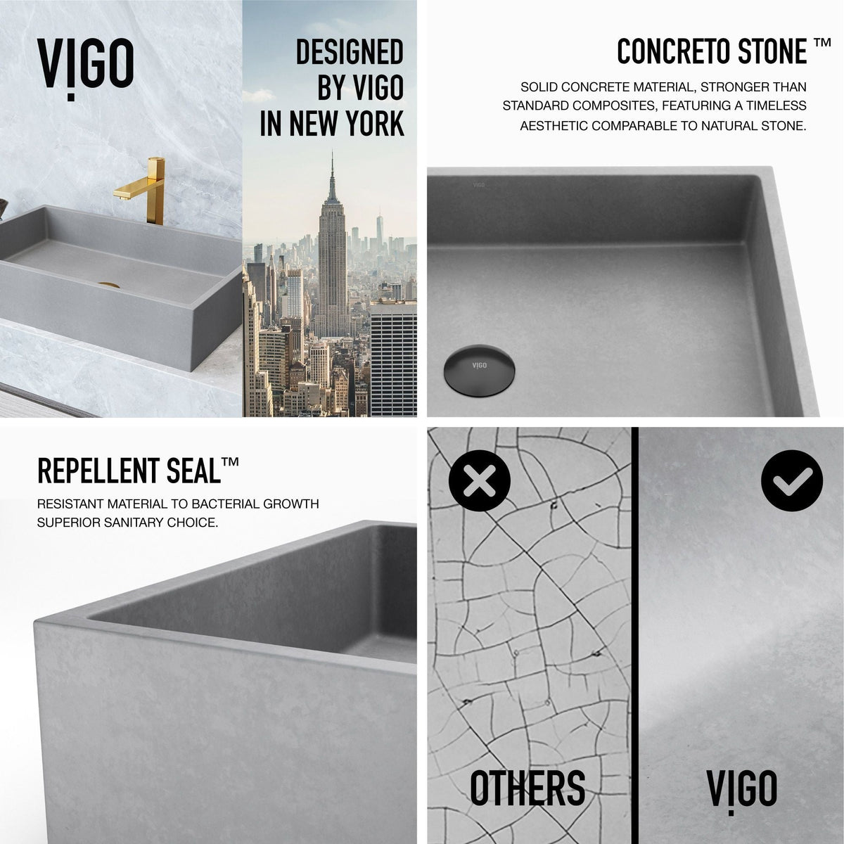 Orvieto Gothic ConcretoStone 24x15-in Deep Grey Bathroom Sink/Basin with Rectangular Vessel G5A1 - product image 3