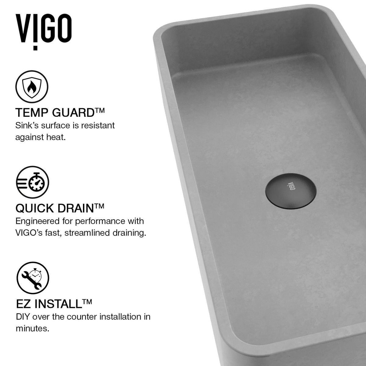 Palazzo Gothic ConcretoStone 24x11-in Deep Grey Bathroom Sink/Basin with Rectangular Vessel H2E6 - product image 3