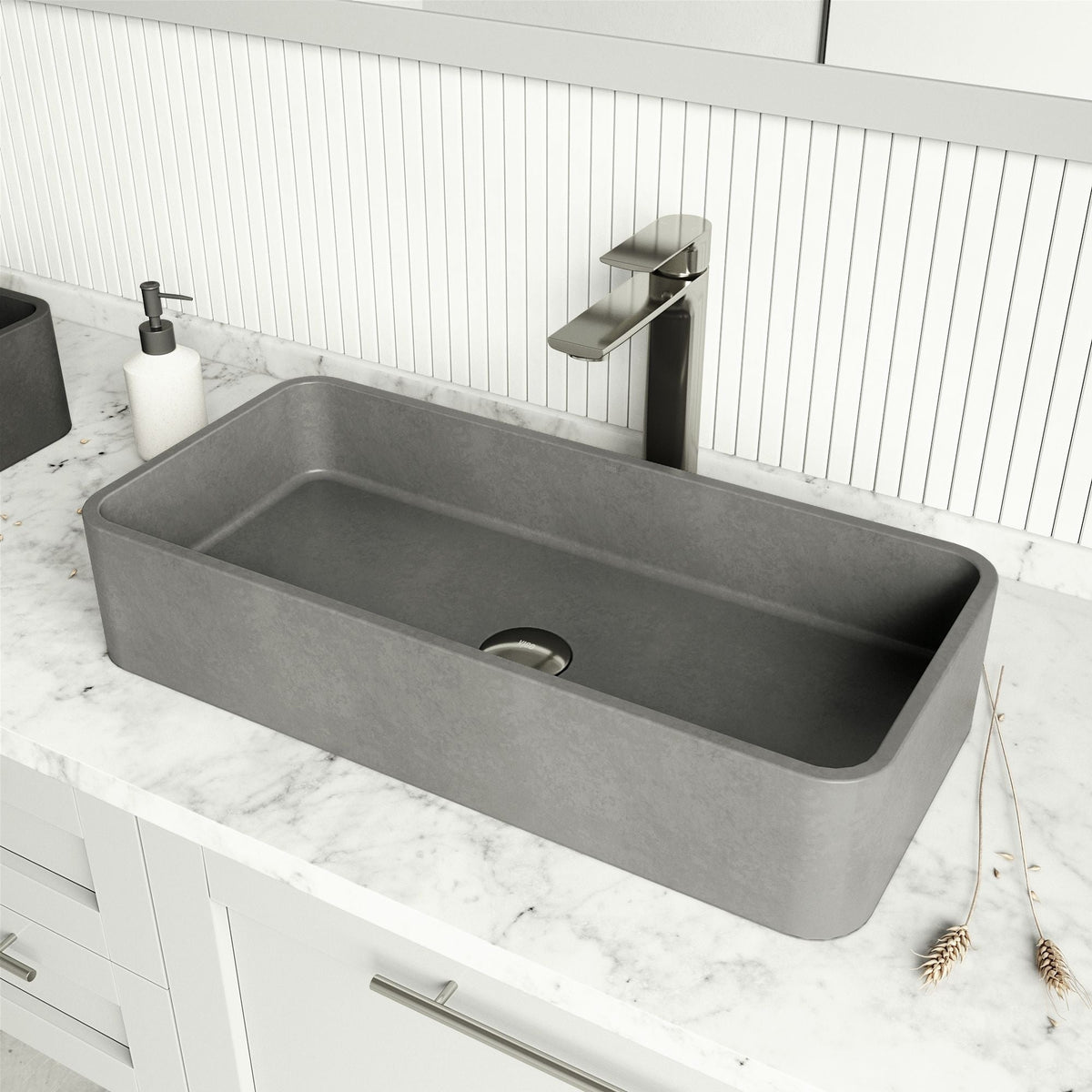 Palazzo Gothic ConcretoStone 24x11-in Deep Grey Bathroom Sink/Basin with Rectangular Vessel H2E6 - product image 6