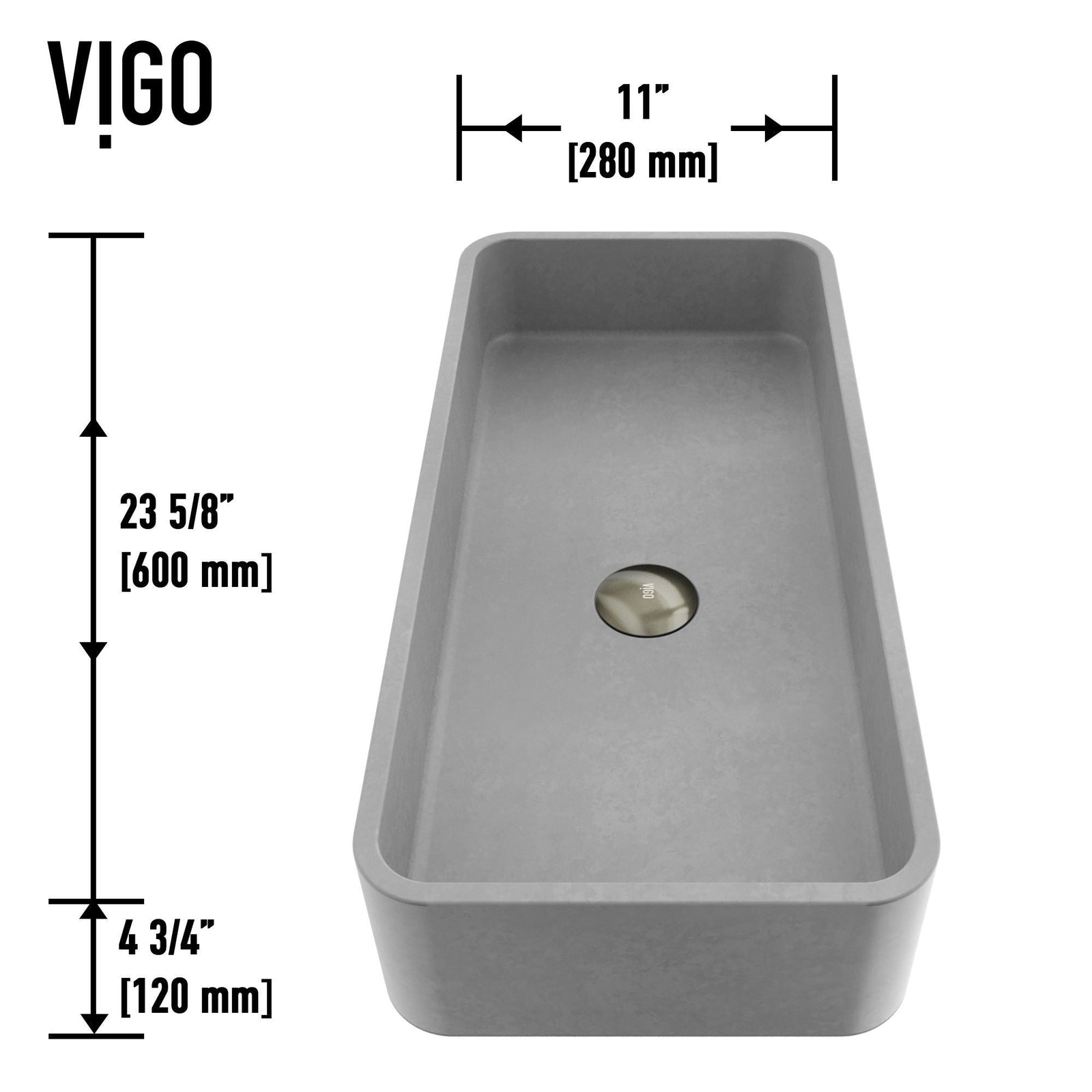 Palazzo Gothic ConcretoStone Grey Bathroom Sink/Basin Set with Niko Faucet and Rectangular Vessel G3G6 - product image 3