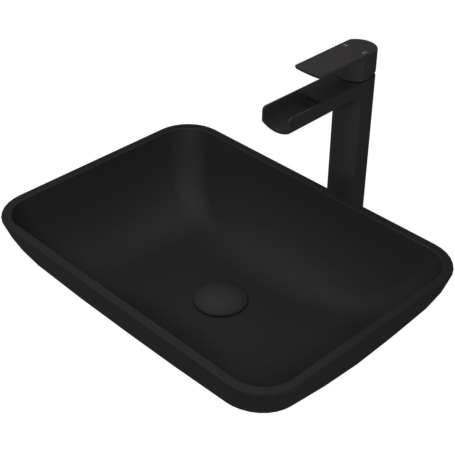 Sottile MatteShell Blue Bathroom Sink/Basin Set with Amada Faucet and Glass Rectangular Vessel J0R5 - product image 1