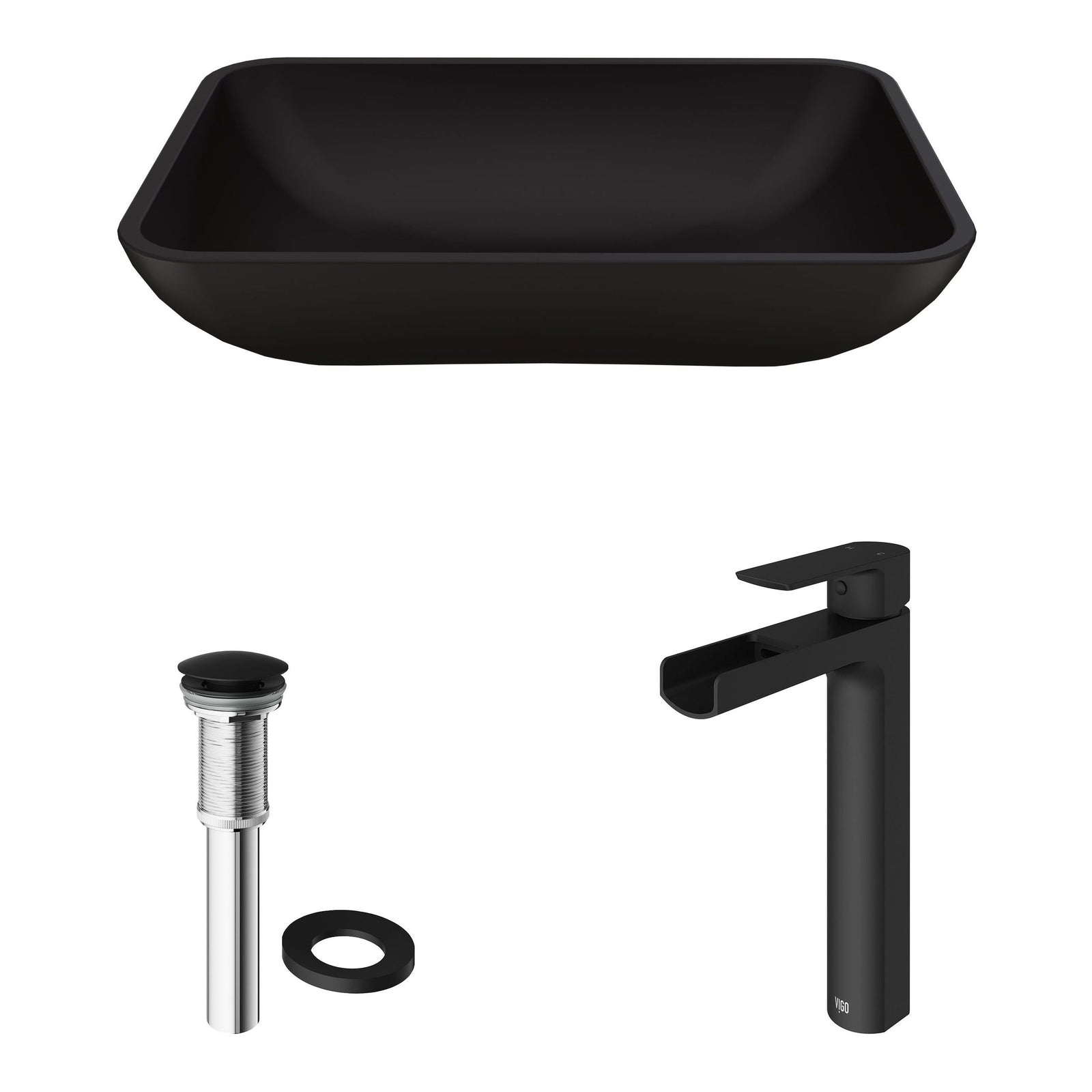 Sottile MatteShell Blue Bathroom Sink/Basin Set with Amada Faucet and Glass Rectangular Vessel C3K8 - product image 2