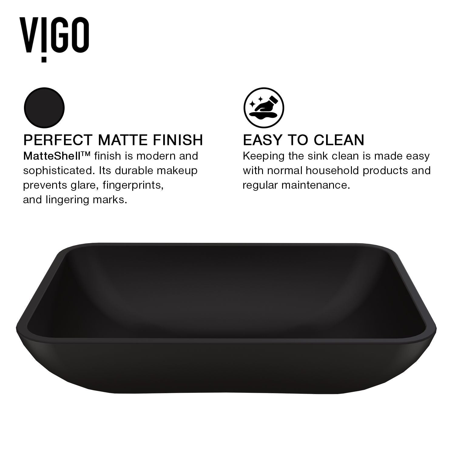 Sottile MatteShell Rectangular Vessel Bathroom Sink/Basin with Deep Bowl, Black Y2D9 - product image 2