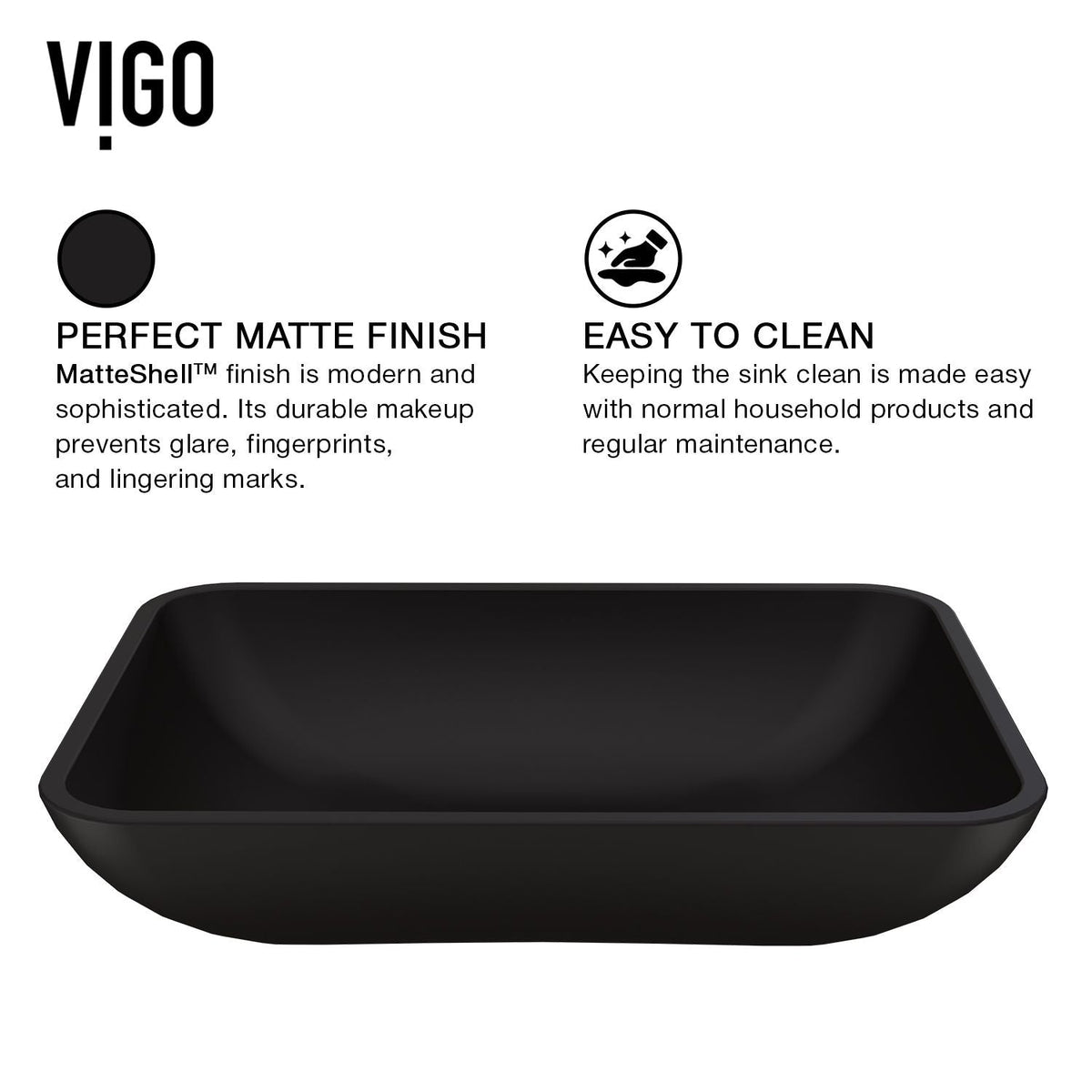 Sottile MatteShell Rectangular Vessel Bathroom Sink/Basin with Deep Bowl, Black Y2D9 - product image 5