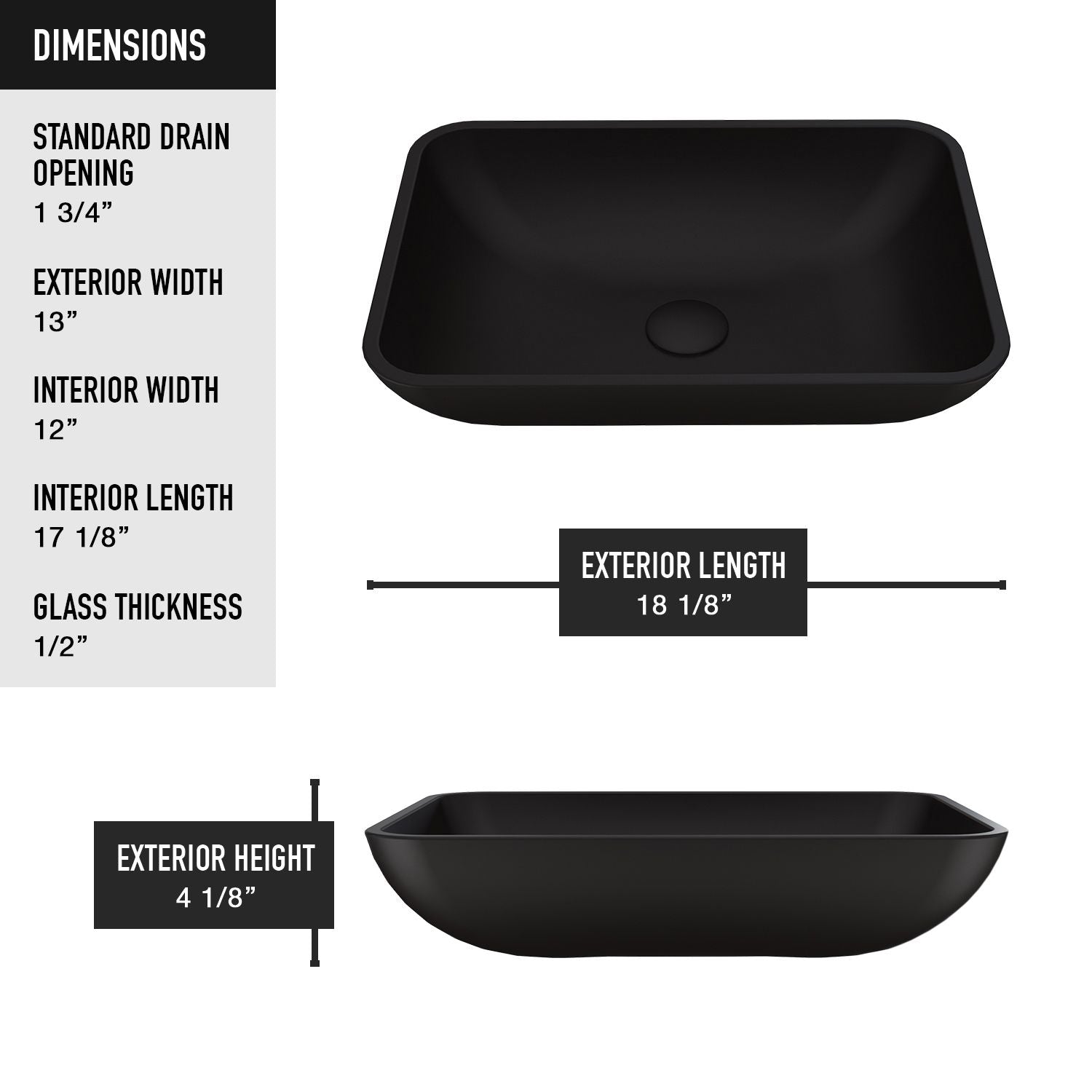 Sottile MatteShell Rectangular Vessel Bathroom Sink/Basin with Deep Bowl, Black Y2D9 - product image 7