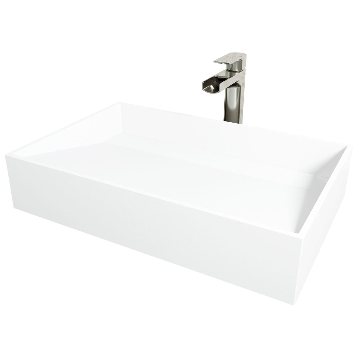 Starr Glass MatteStone White Bathroom Sink/Basin Set with Amada Faucet and Rectangular Composite Vessel U3Y7 - product image 1