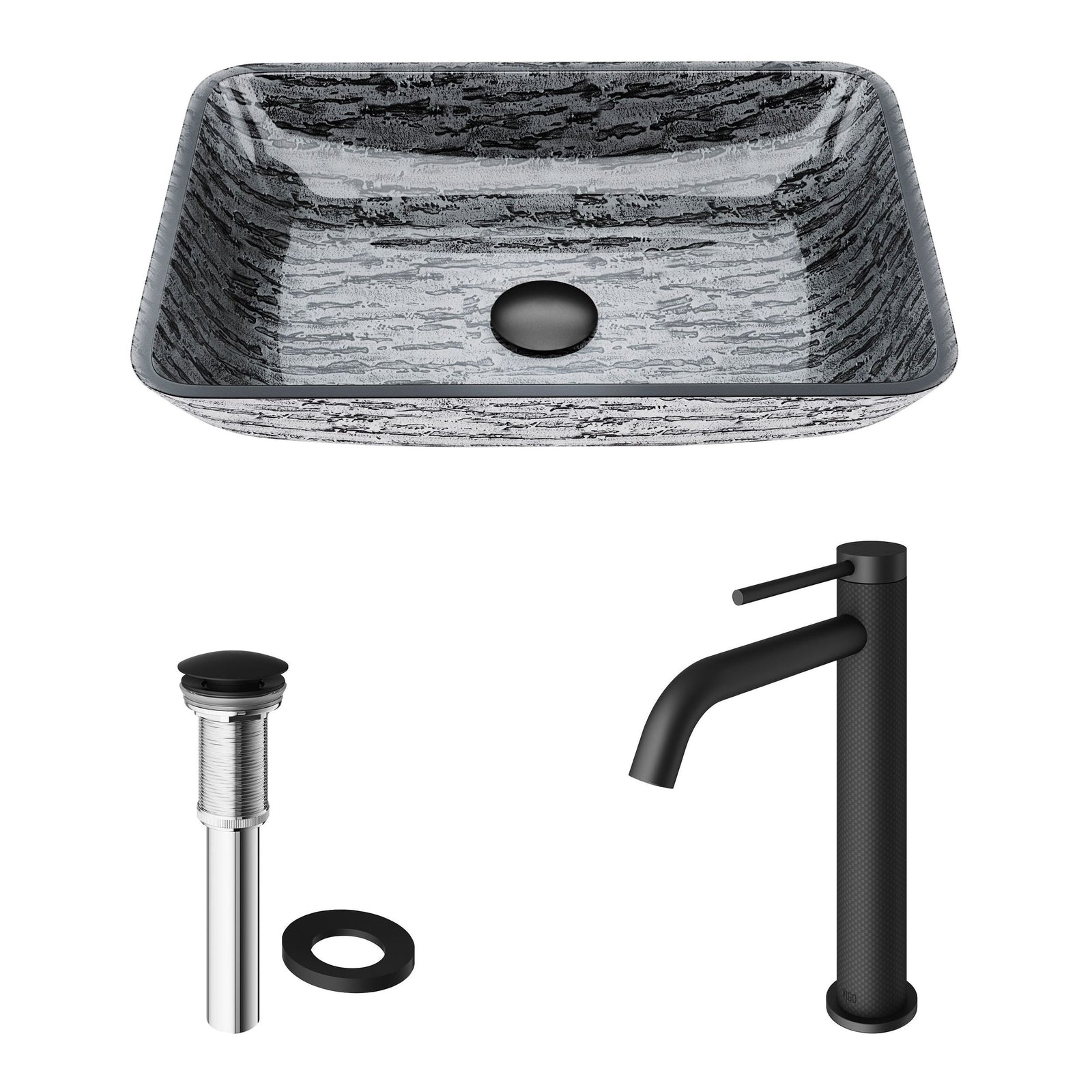 Titanium Glass Slate Grey Bathroom Sink/Basin Set with Lexington Faucet and Rectangular Vessel J6X4 - product image 2