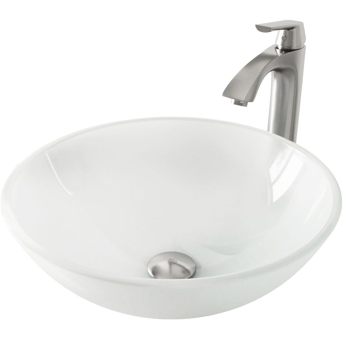 White Frost White Bathroom Sink/Basin Set with Linus Faucet and Round Glass Vessel U8B5 - product image 1