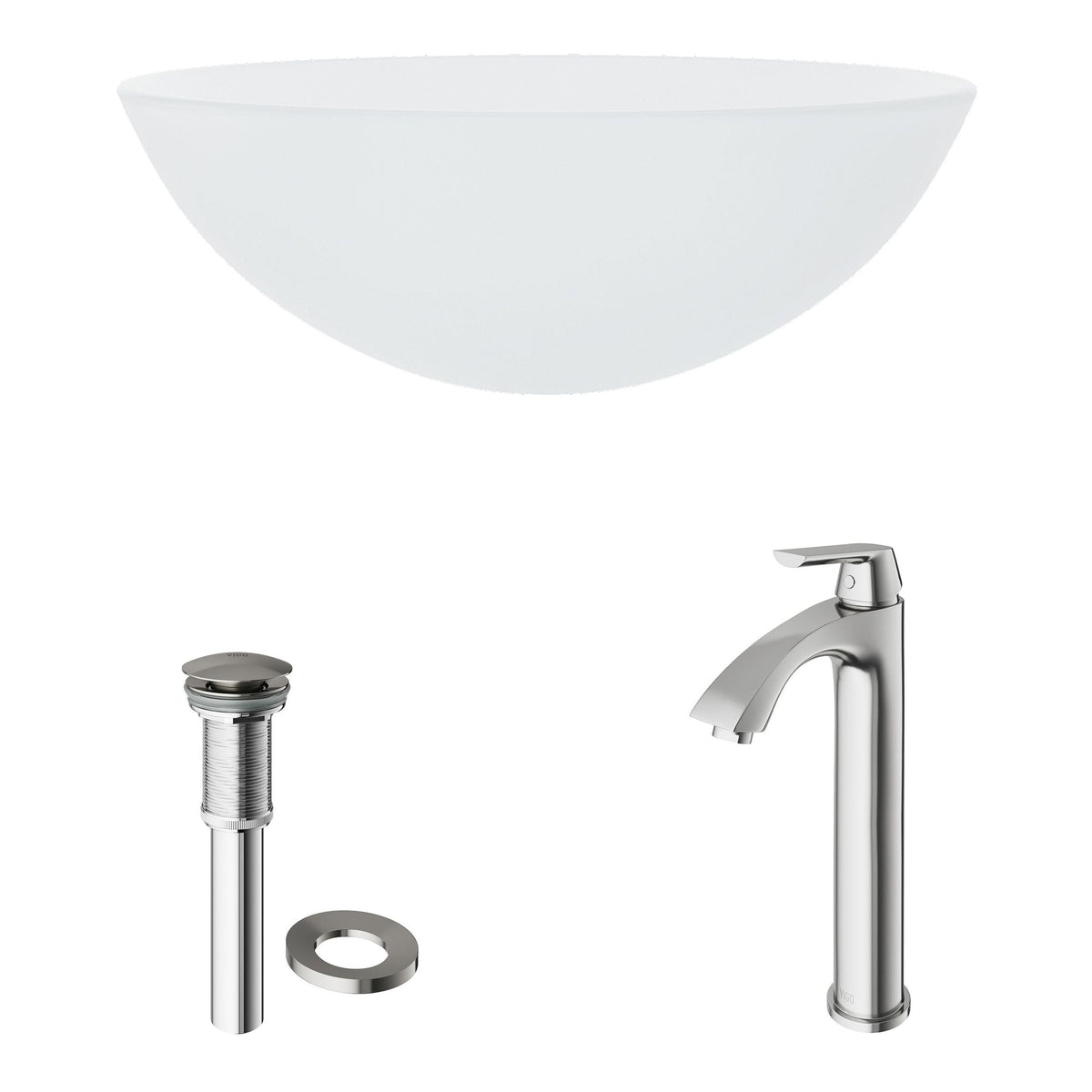 White Frost White Bathroom Sink/Basin Set with Linus Faucet and Round Glass Vessel U8B5 - product image 2