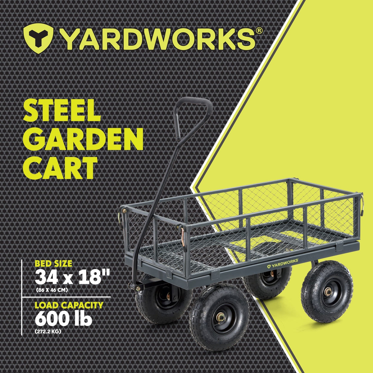 Steel Tray 4-Wheel Removable-Sides Mesh Yard/Garden Cart 600 lb H8Q1 - product image 2