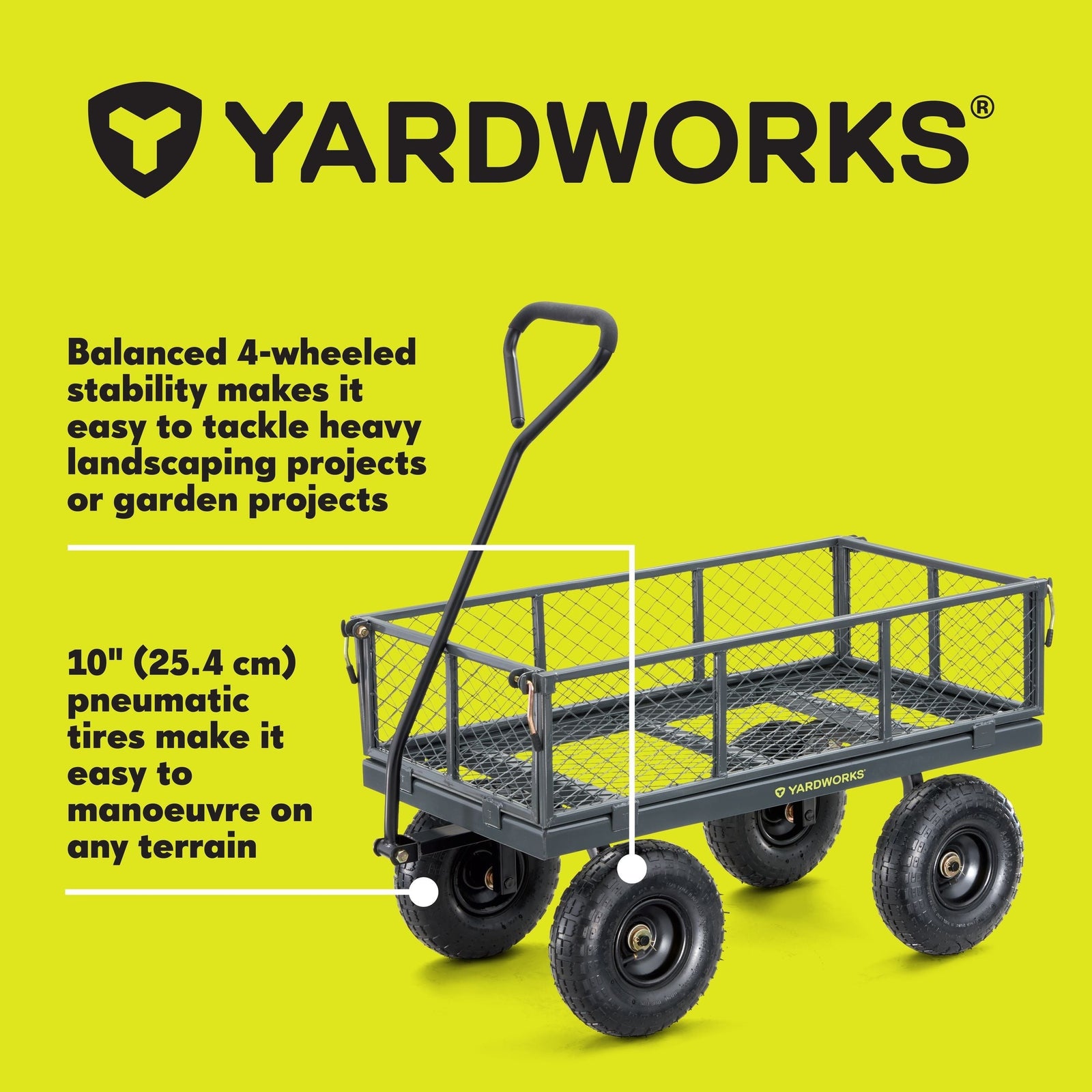 Steel Tray 4-Wheel Removable-Sides Mesh Yard/Garden Cart 600 lb H8Q1 - product image 3