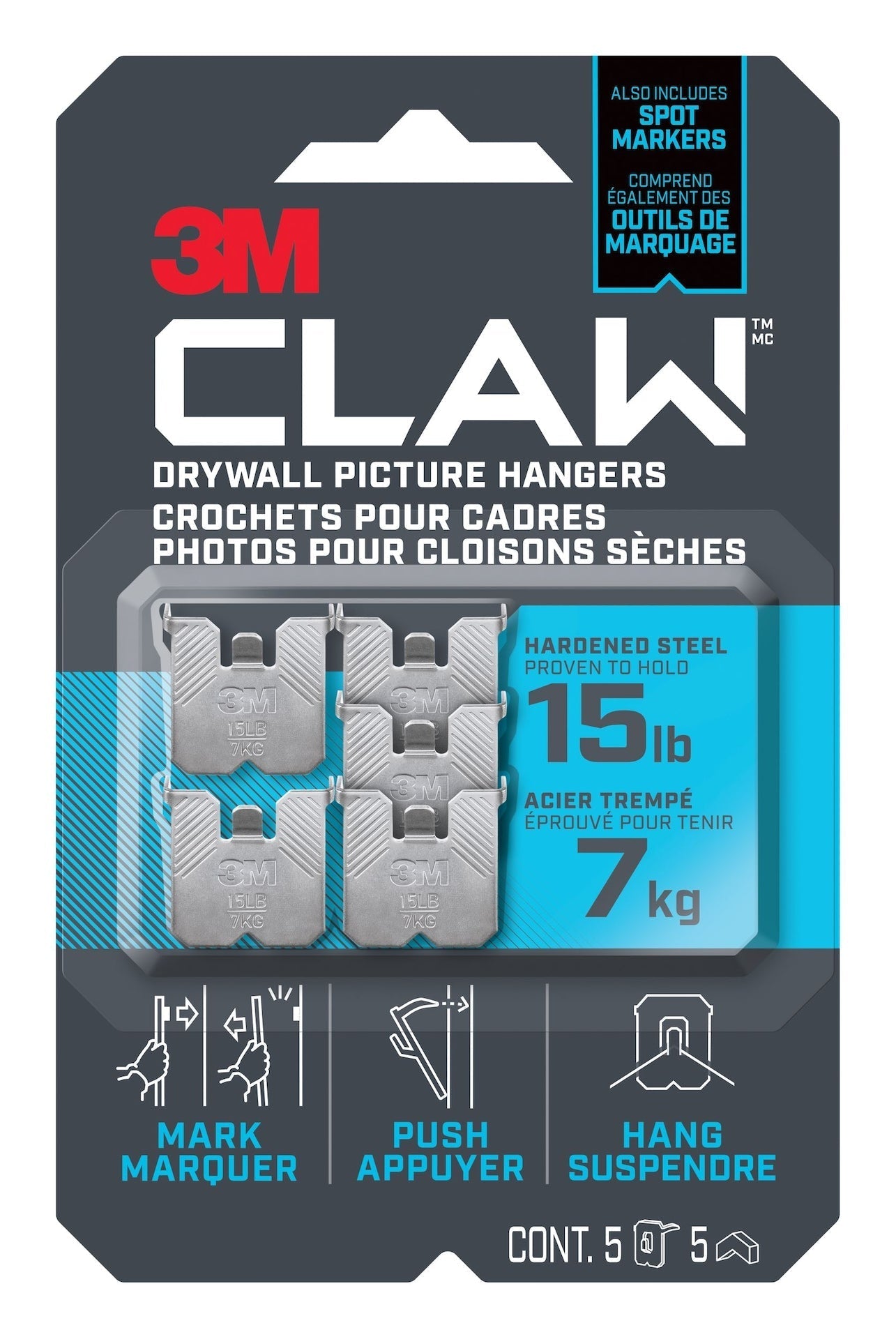 3M Claw DrywAll Picture Hanger, 15-lb Capacity, 5 Hangers per Pack K8A6 - product image 1