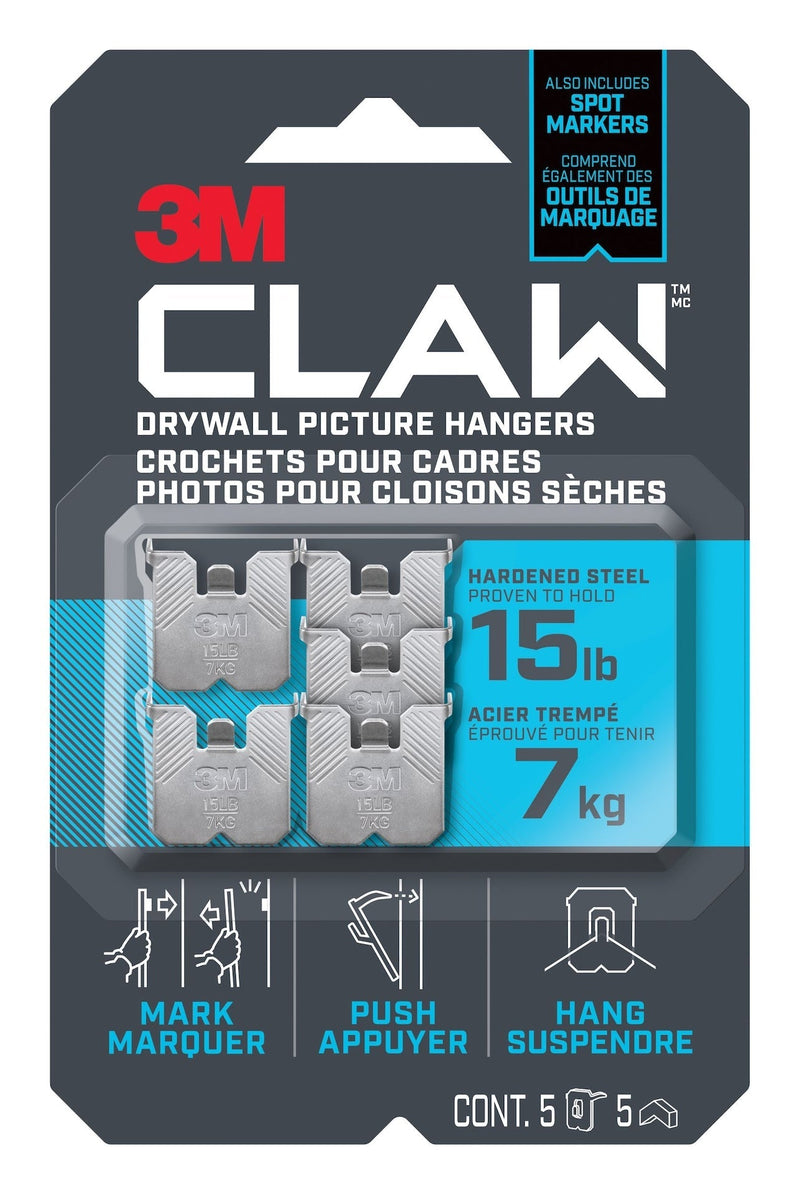 3M Claw DrywAll Picture Hanger, 15-lb Capacity, 5 Hangers per Pack K8A6