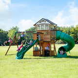 Discovery Kids' Bristol Point Cedar Wood Swing Set with Swing Beam, Upper & Lower Fort, Rock Wall & Slide Play for up to 11 Kids C0H7 - product image 1