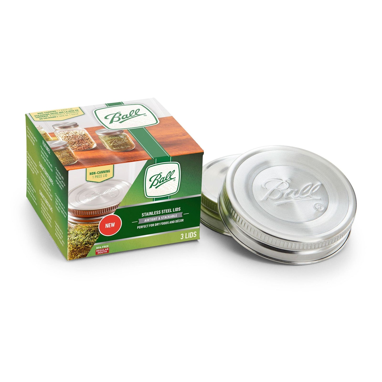 BALL Regular Mouth Stainless Steed Lids, Rust-Resistant, 3-pk M1J7 - product image 1