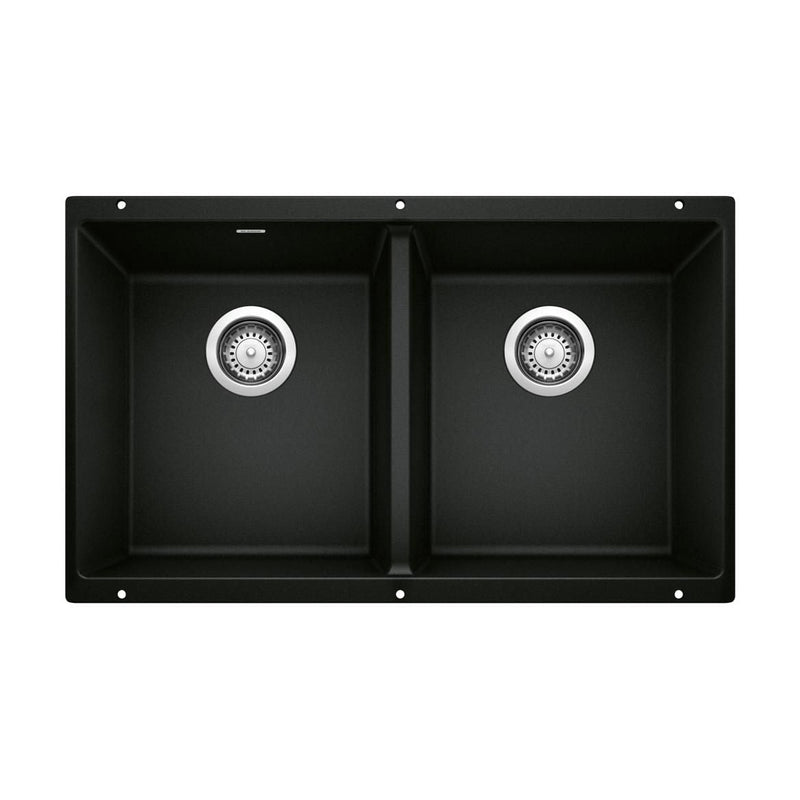 Precis SILGRANIT 29-in 50/50 Double Bowl Undermount Kitchen Sink, Coal Black N7B7